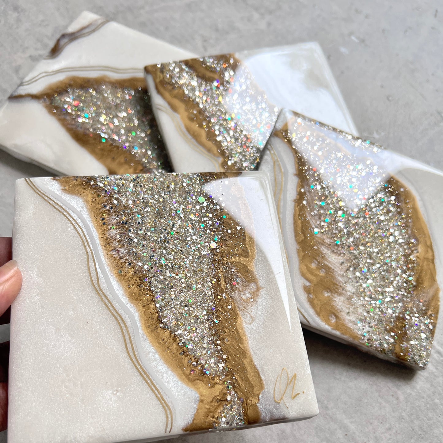 Fancy White & Gold Coasters