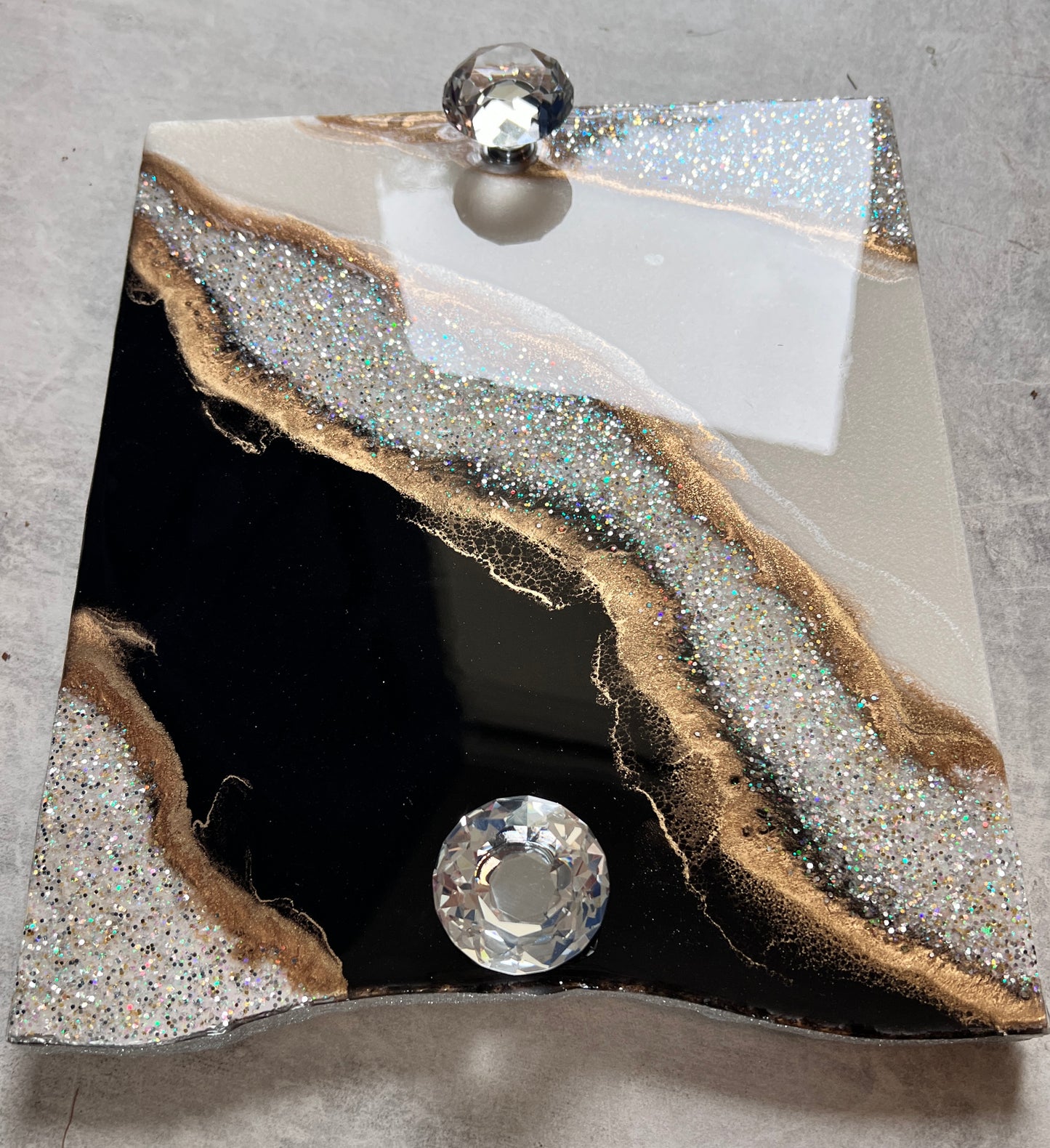 Black & White Luxury Tray with Crystal knobs
