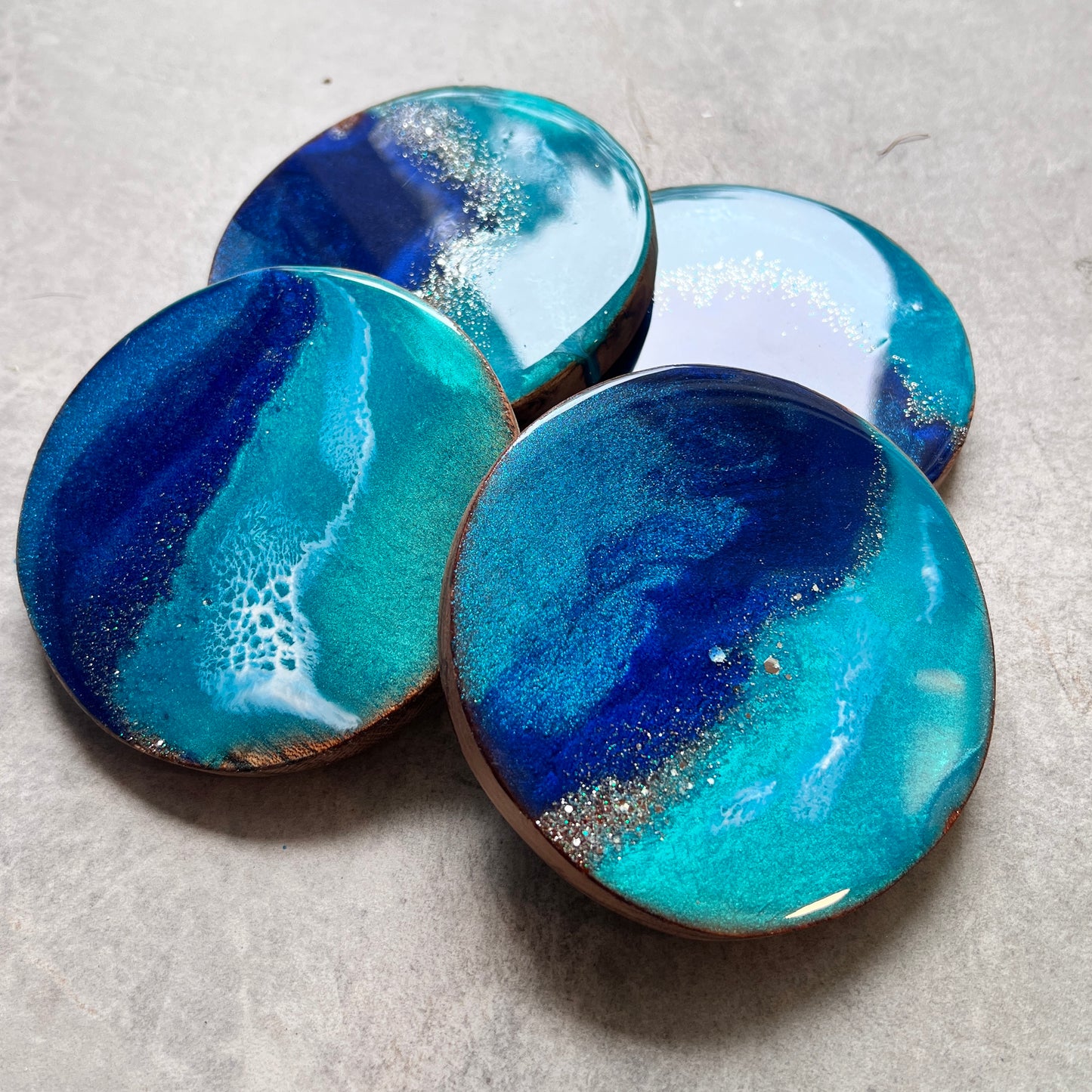 Round Ocean blue coaster set