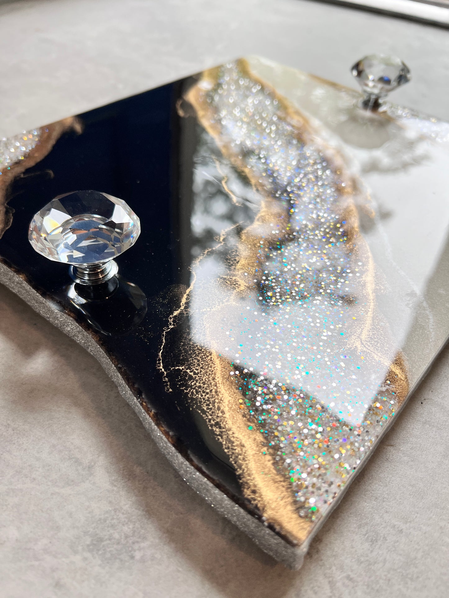 Black & White Luxury Tray with Crystal knobs