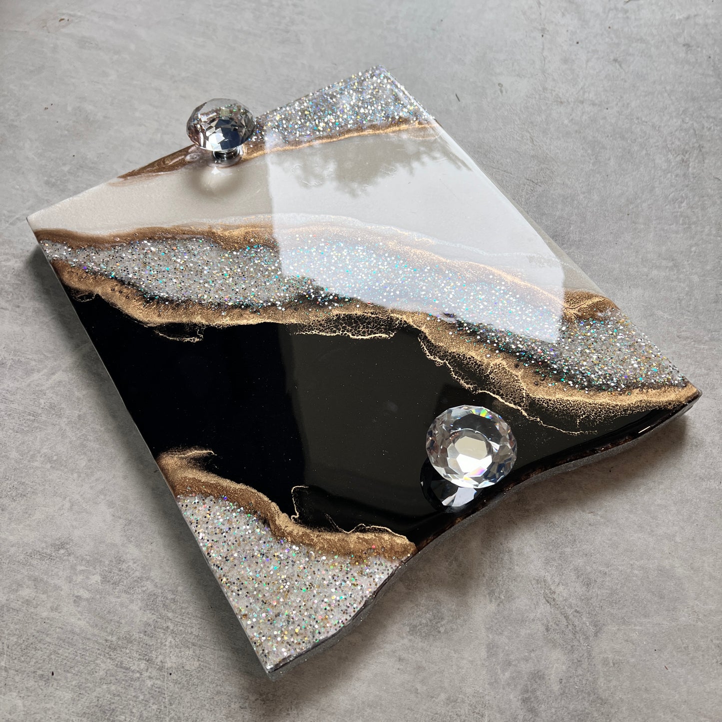 Black & White Luxury Tray with Crystal knobs