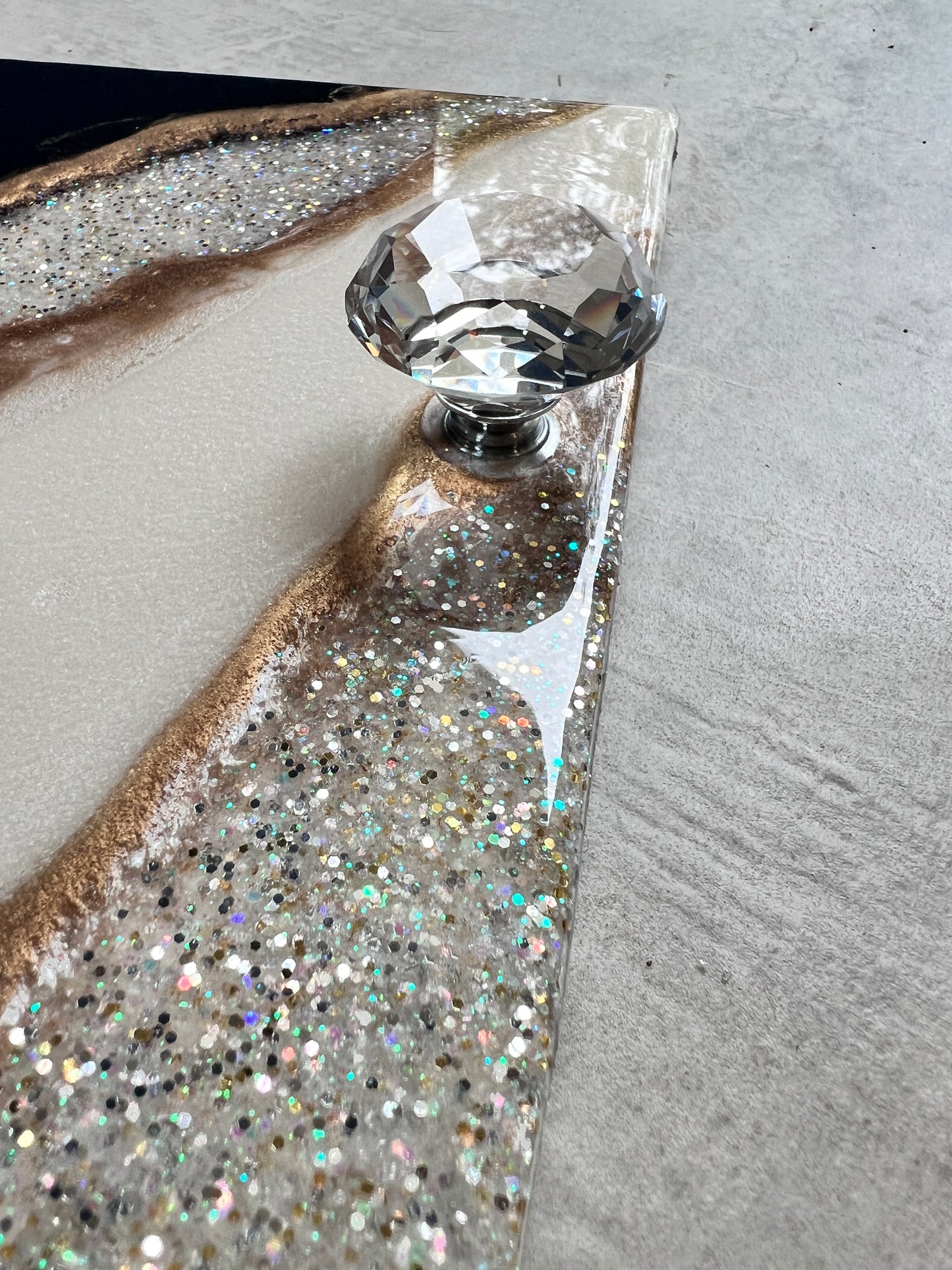 Black & White Luxury Tray with Crystal knobs