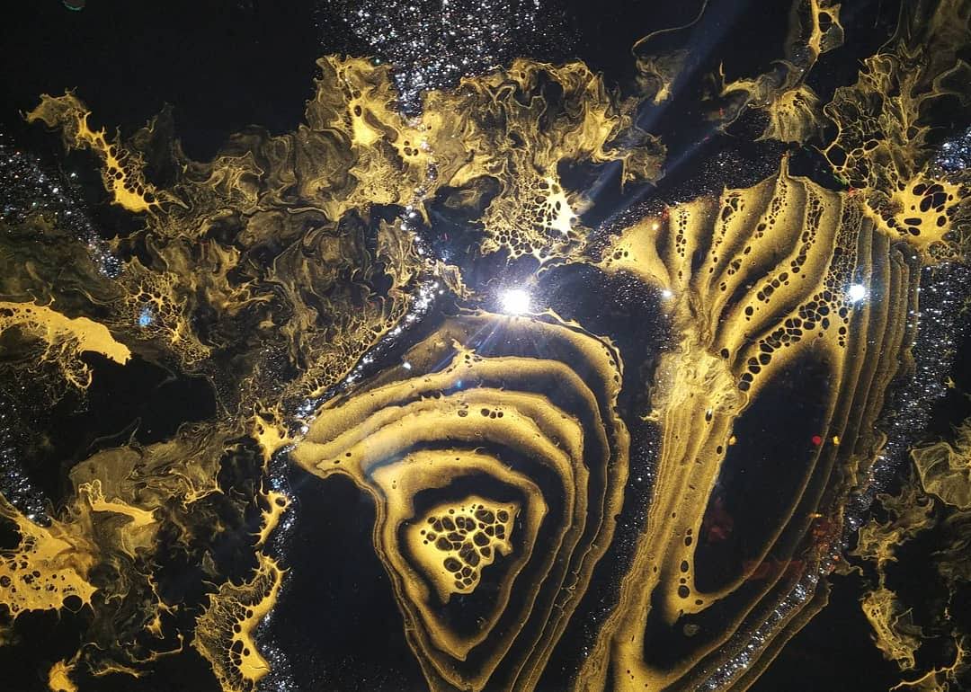 Black & Gold Acrylic, Resin, Glass Original artwork Size 36x48
