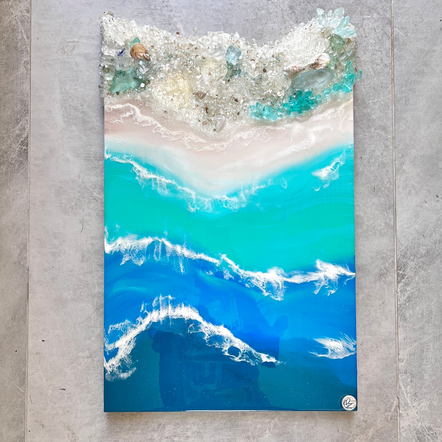 Luxury Beach art with glass and resin crystals