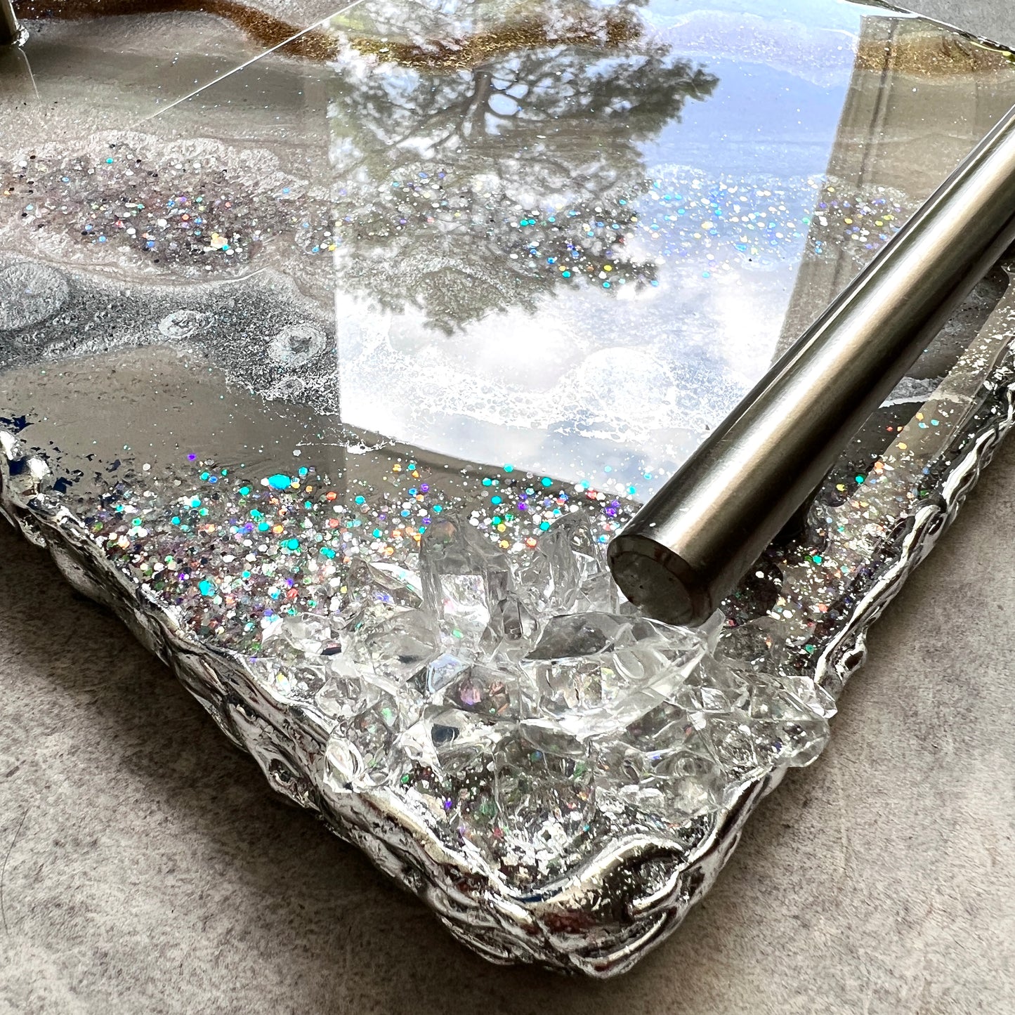 Pearl white and silver mini luxe tray with handles