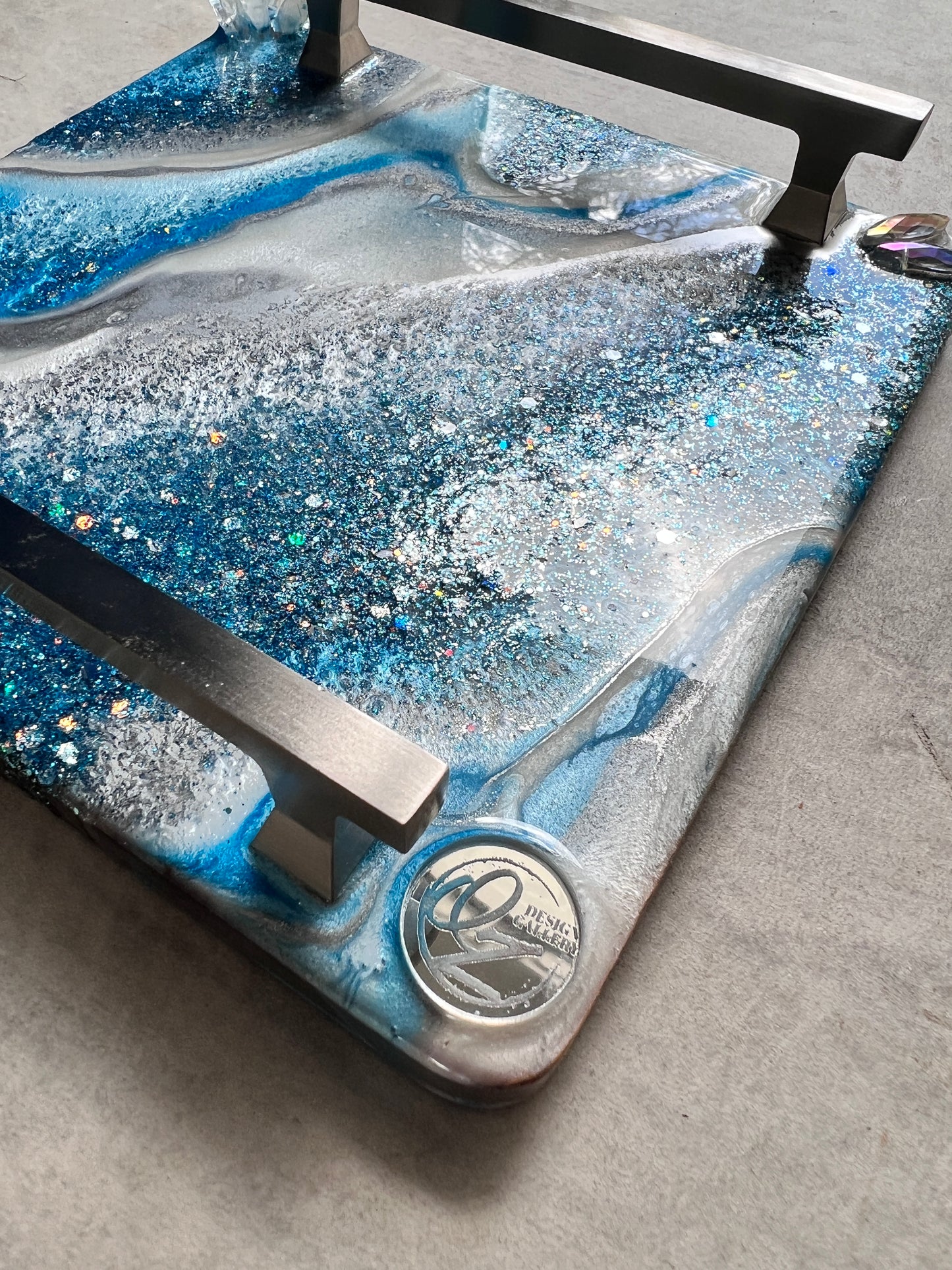 Mini tray in baby blue with silver handles