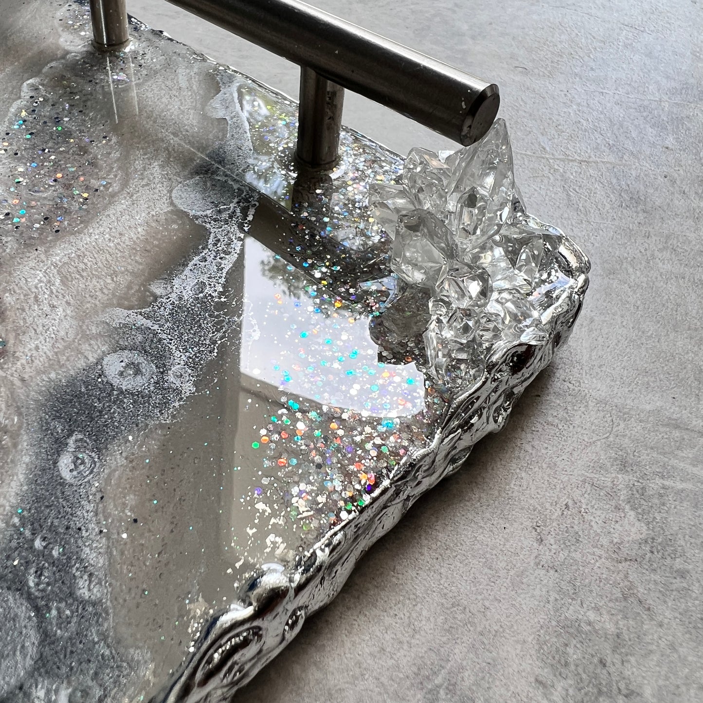 Pearl white and silver mini luxe tray with handles