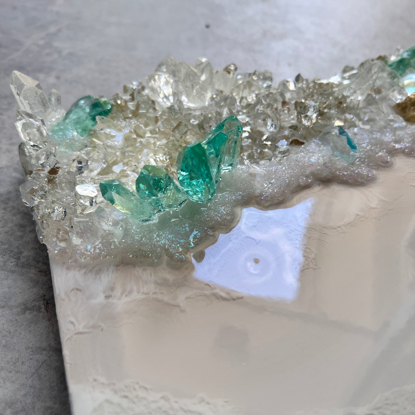 Beach art with live glass edge