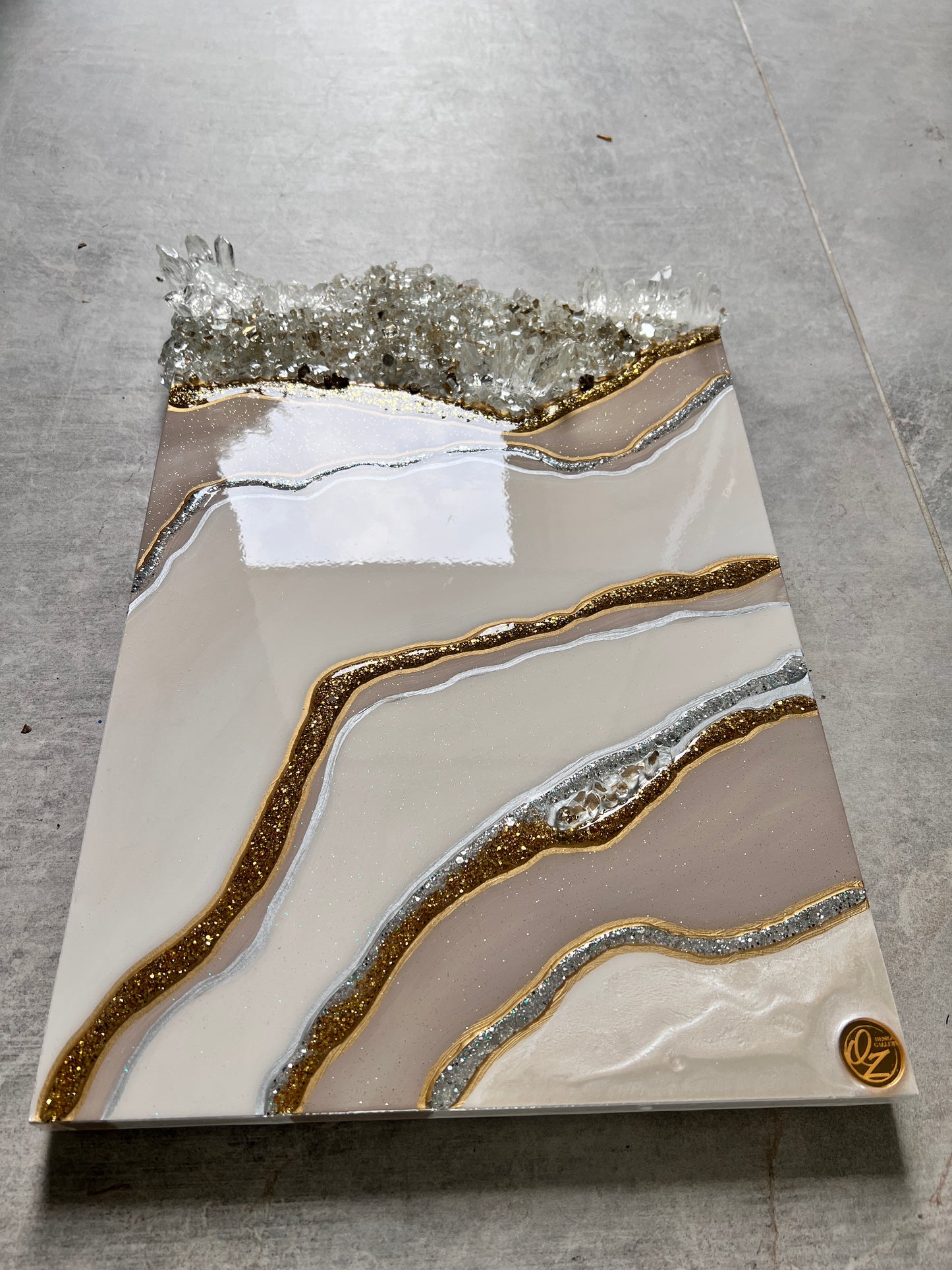 Neutral luxury art with glass and resin crystals