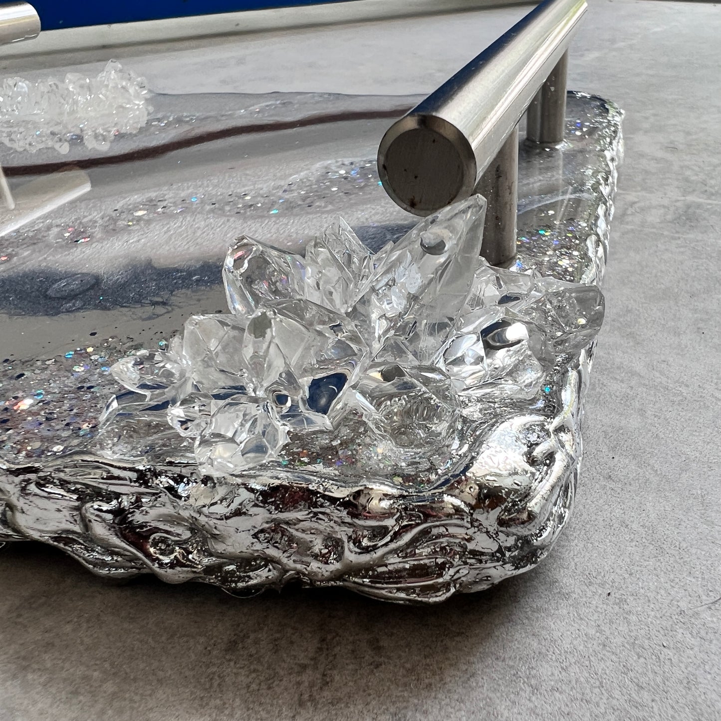 Pearl white and silver mini luxe tray with handles