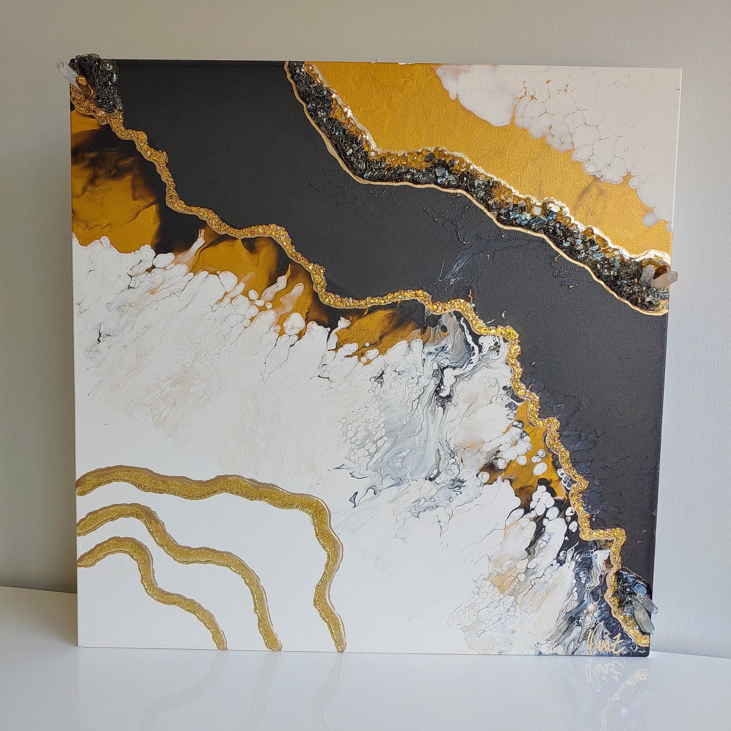 Torrential with acrylic, resin, glass and crystals