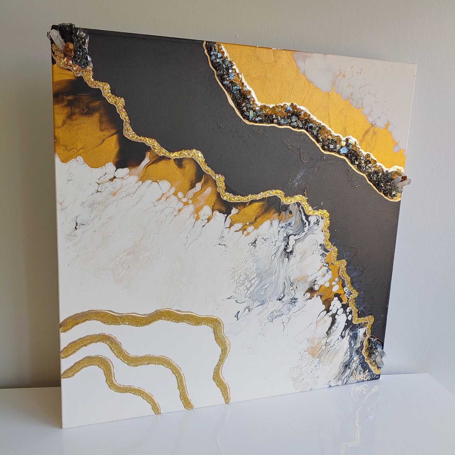 Torrential with acrylic, resin, glass and crystals