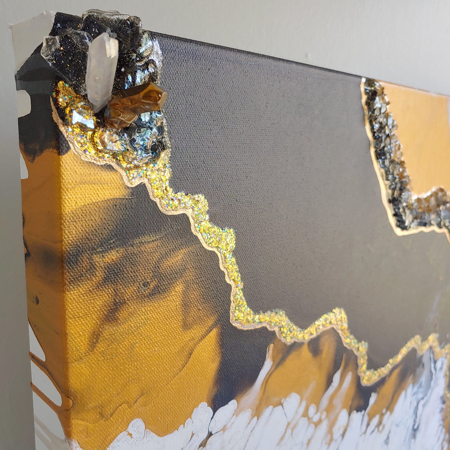 Torrential with acrylic, resin, glass and crystals
