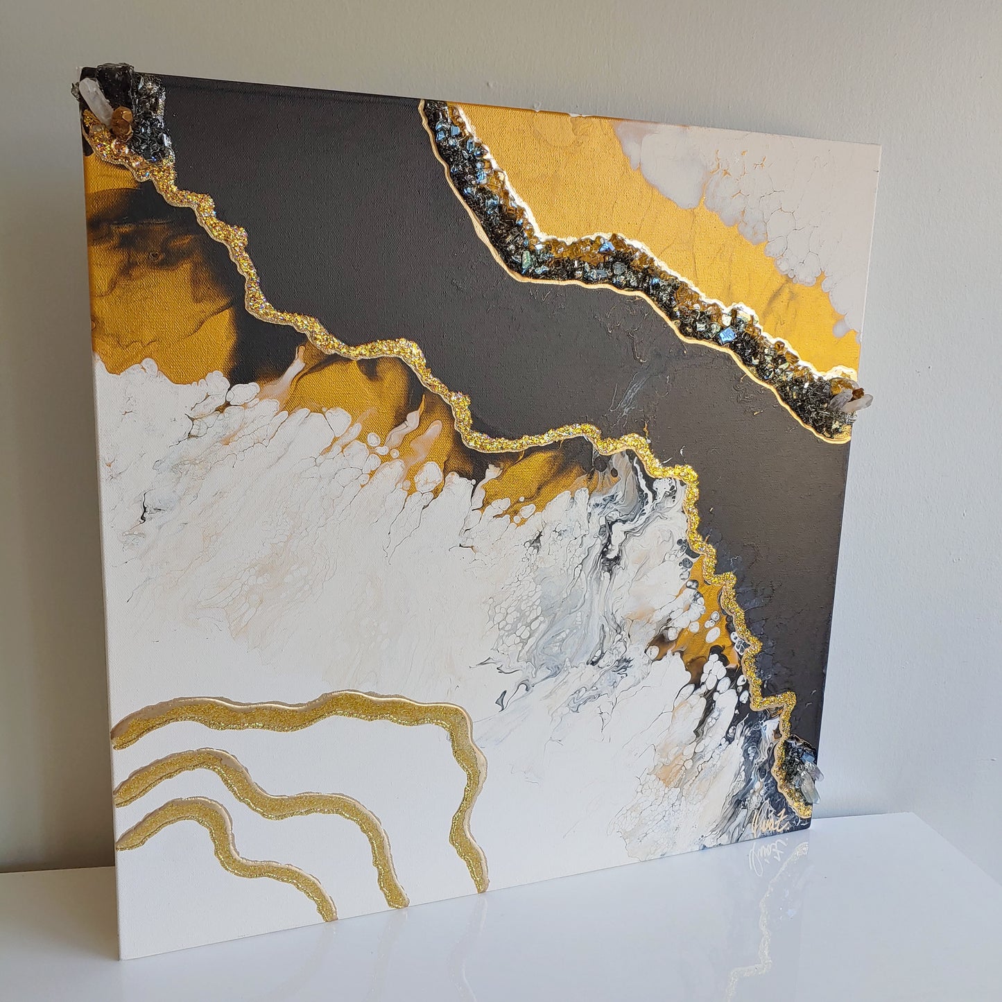 Torrential with acrylic, resin, glass and crystals