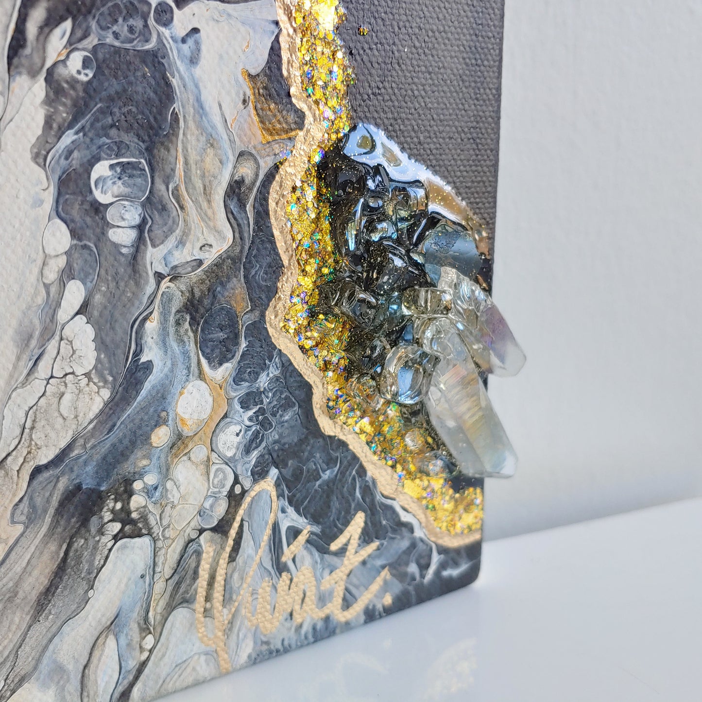 Torrential with acrylic, resin, glass and crystals