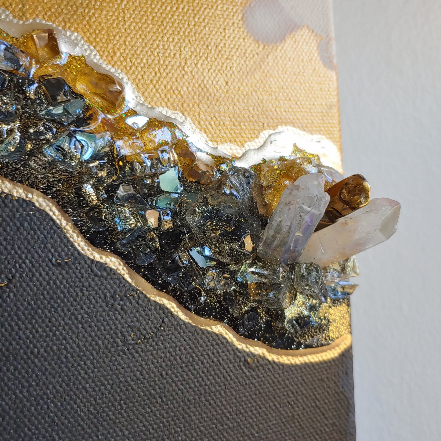 Torrential with acrylic, resin, glass and crystals