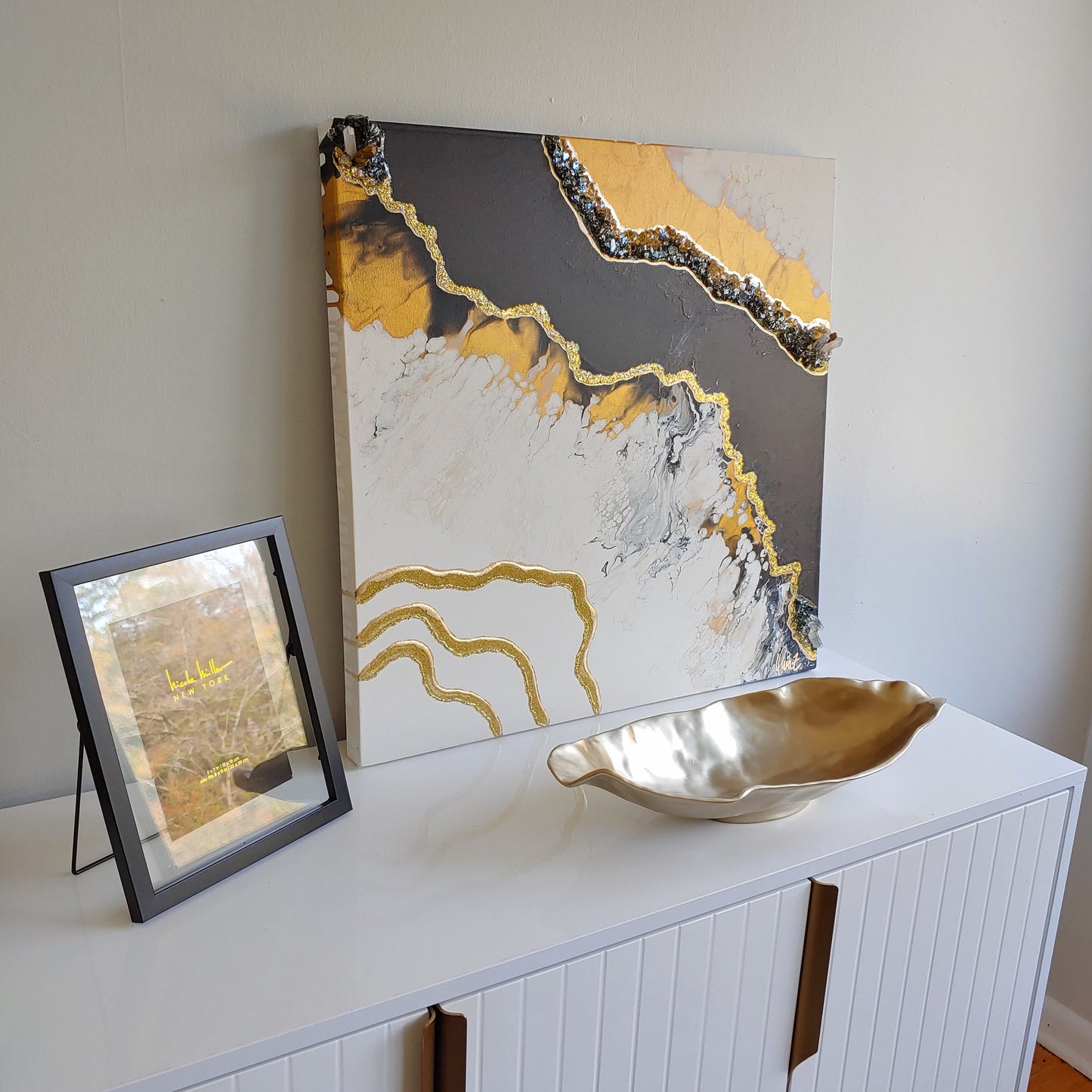 Torrential with acrylic, resin, glass and crystals