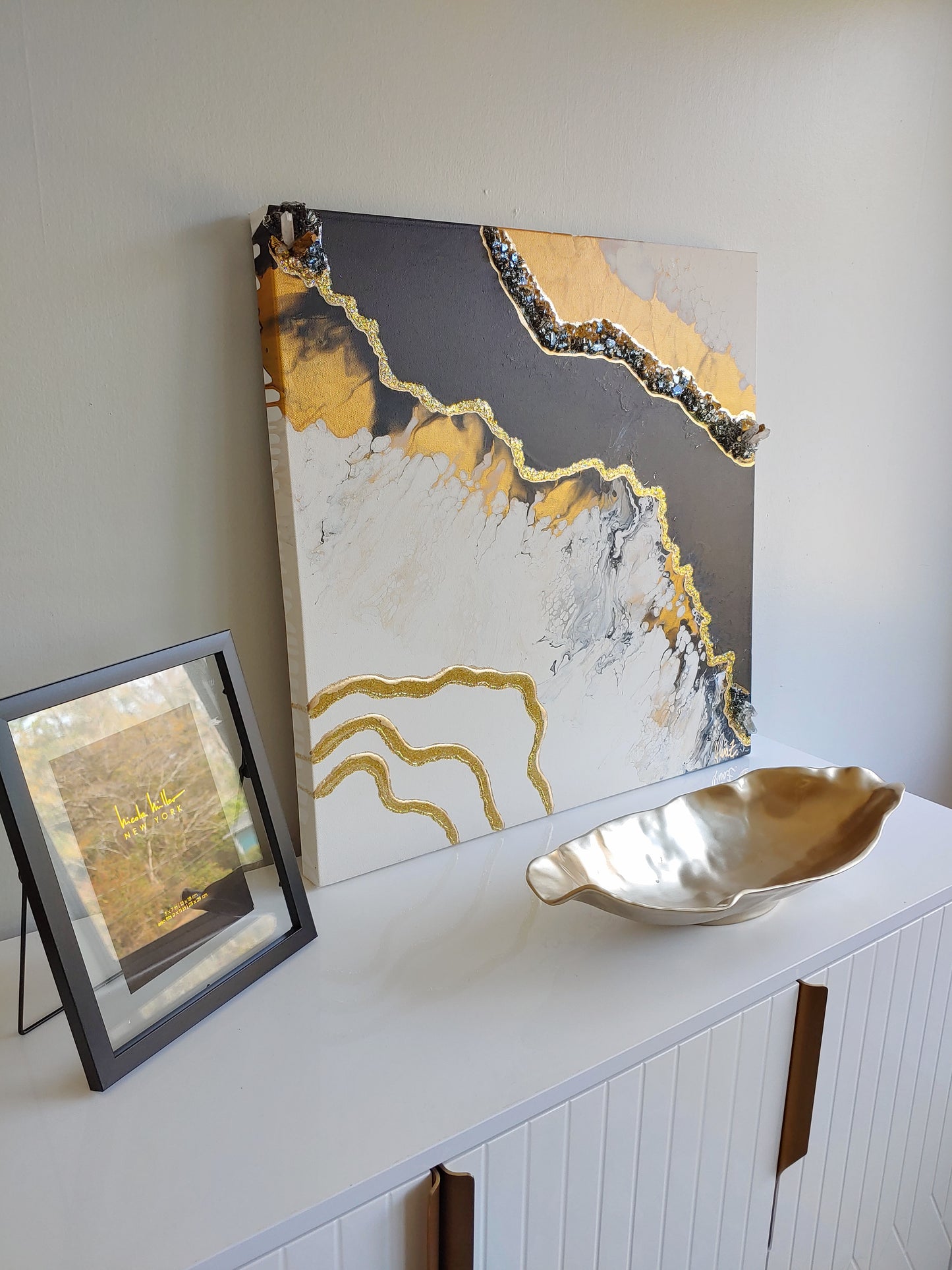 Torrential with acrylic, resin, glass and crystals