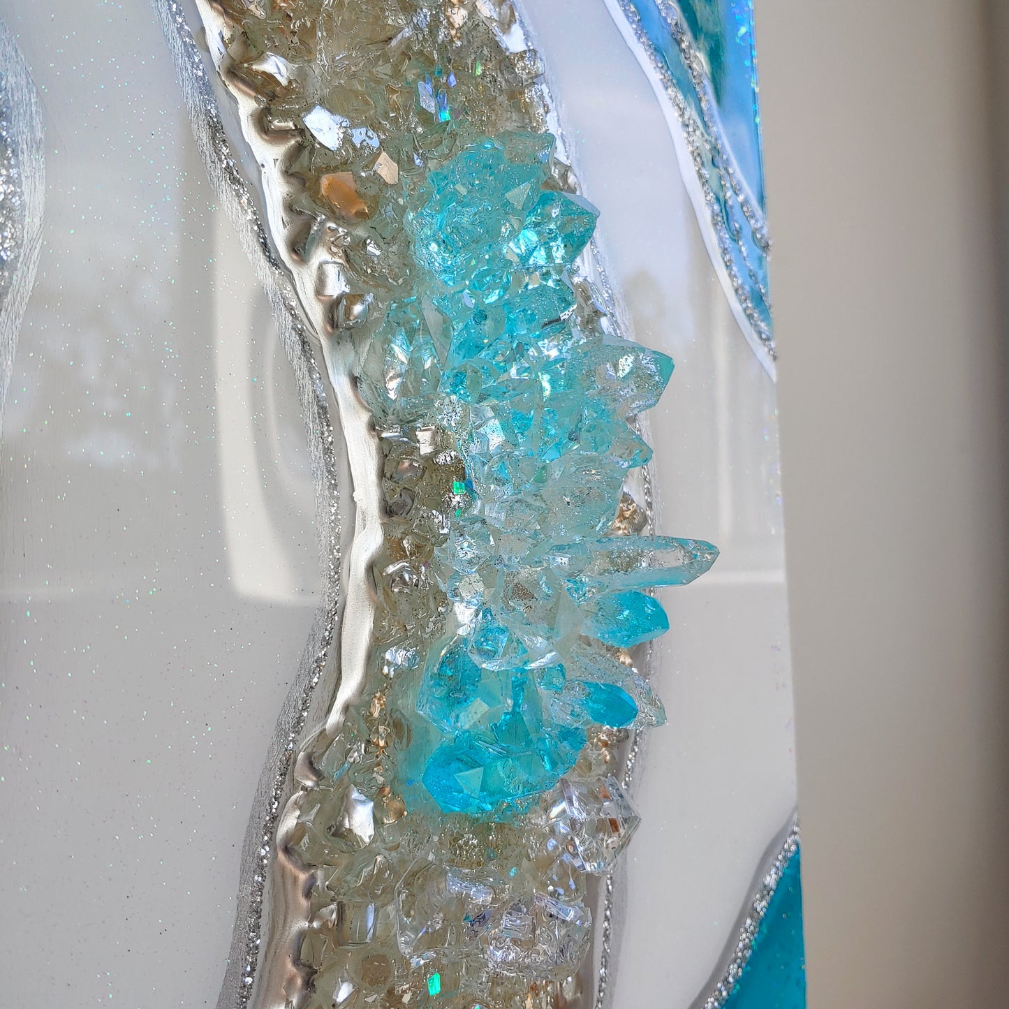 Turquoise Resin, Glass and crystal wall art panel