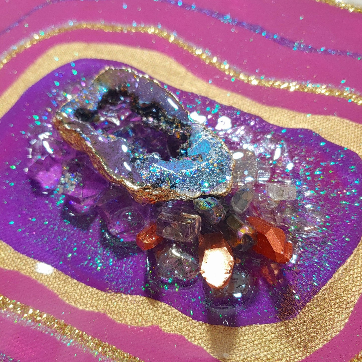Multicolored geode style resin and acrylic artwork-Kaleidoscope 48x60