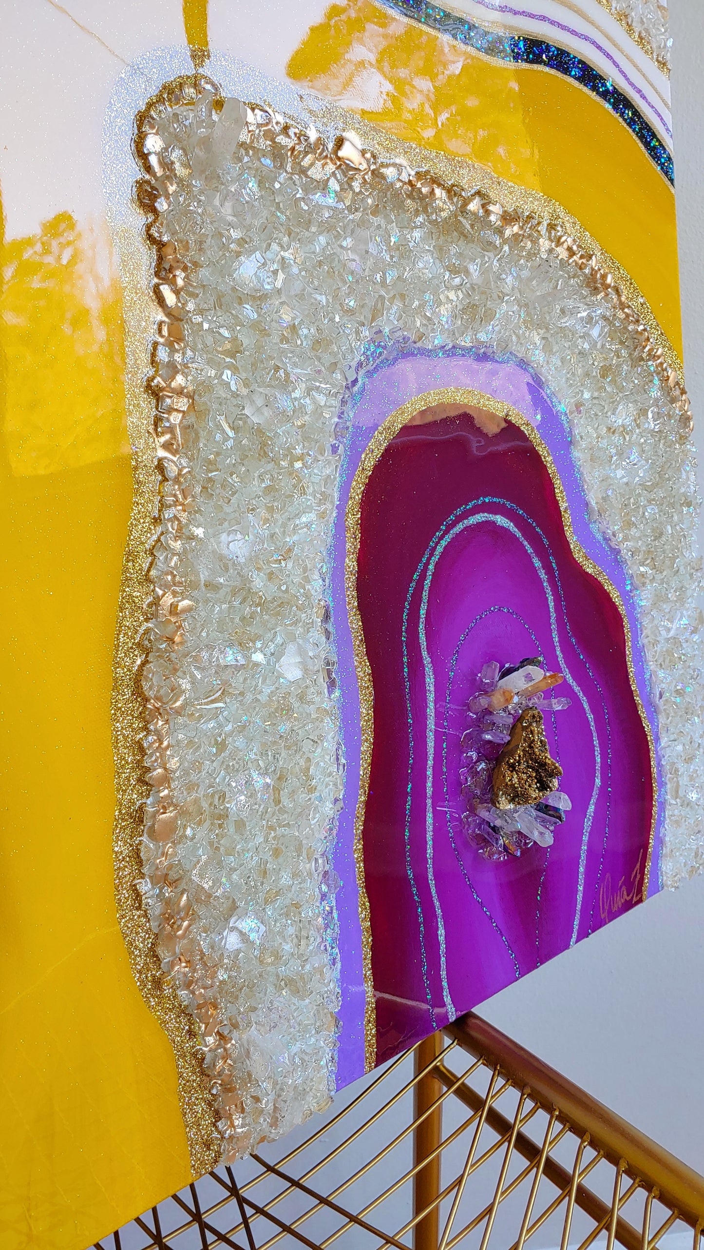 Retro resin original artwork in purple, turquoise & yellow