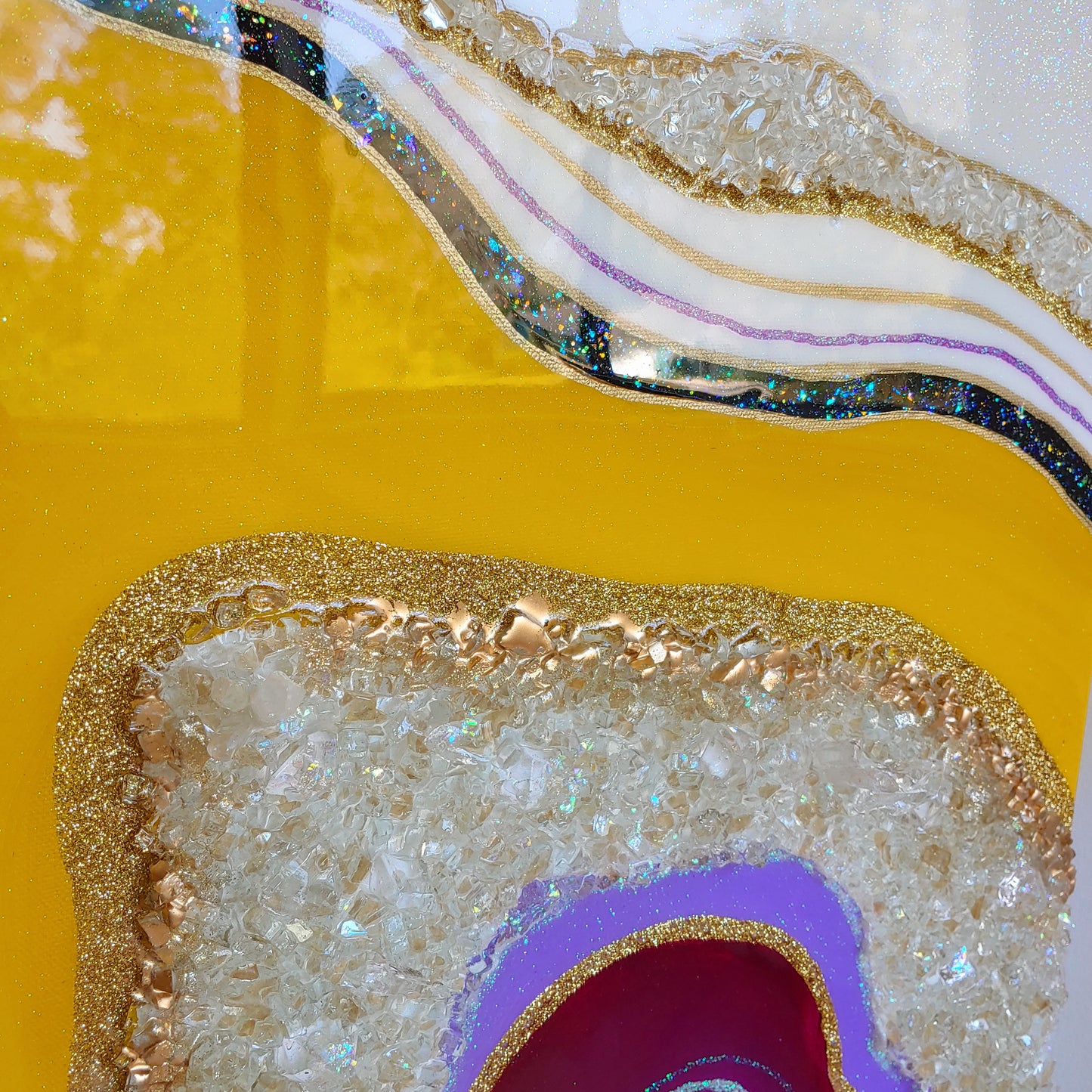 Retro resin original artwork in purple, turquoise & yellow