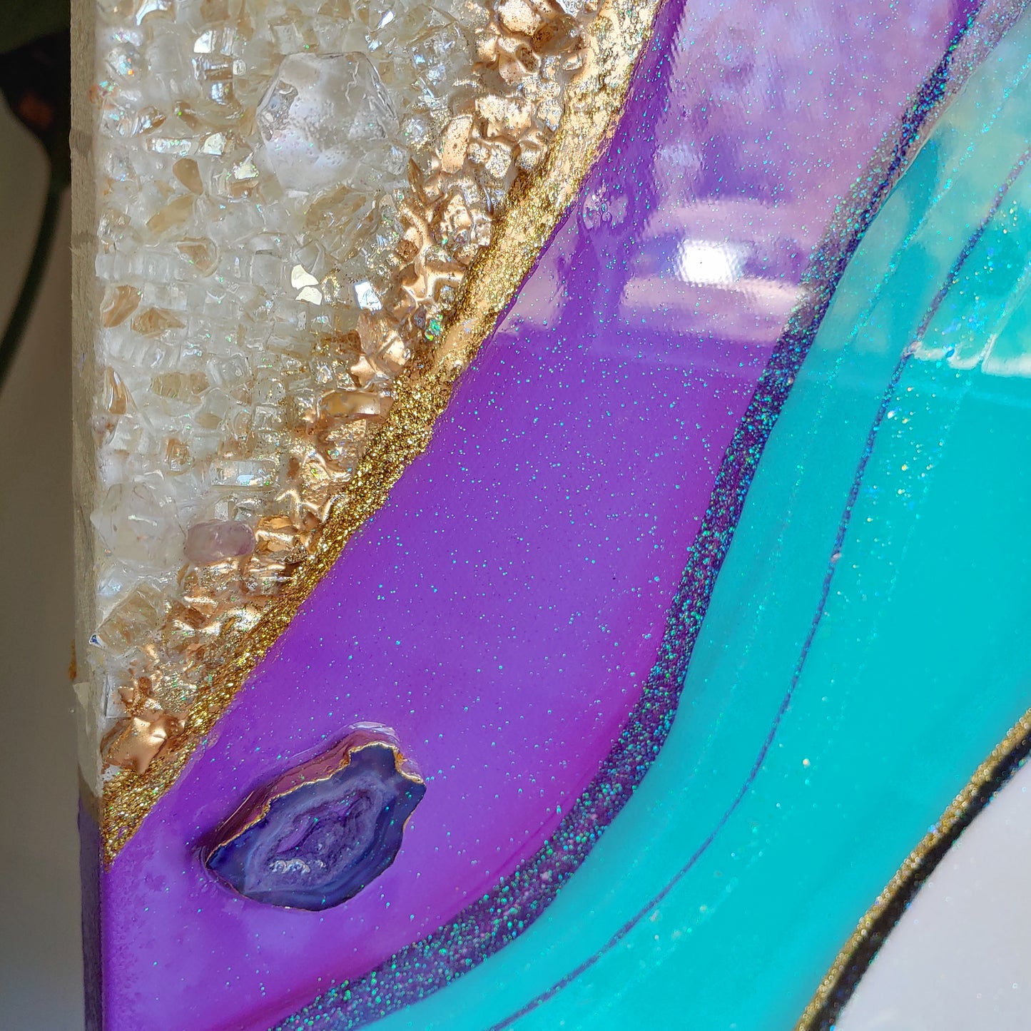 Retro resin original artwork in purple, turquoise & yellow