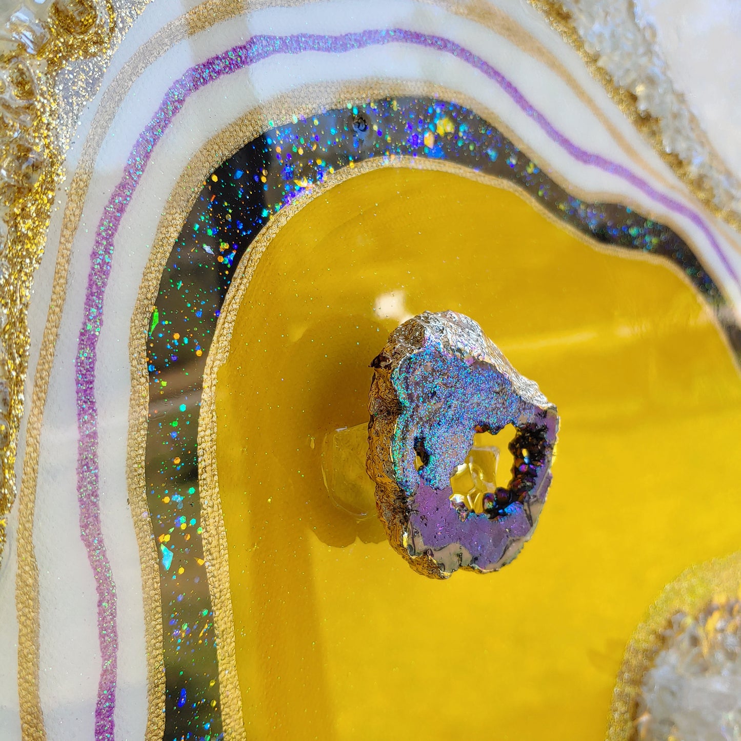 Retro resin original artwork in purple, turquoise & yellow
