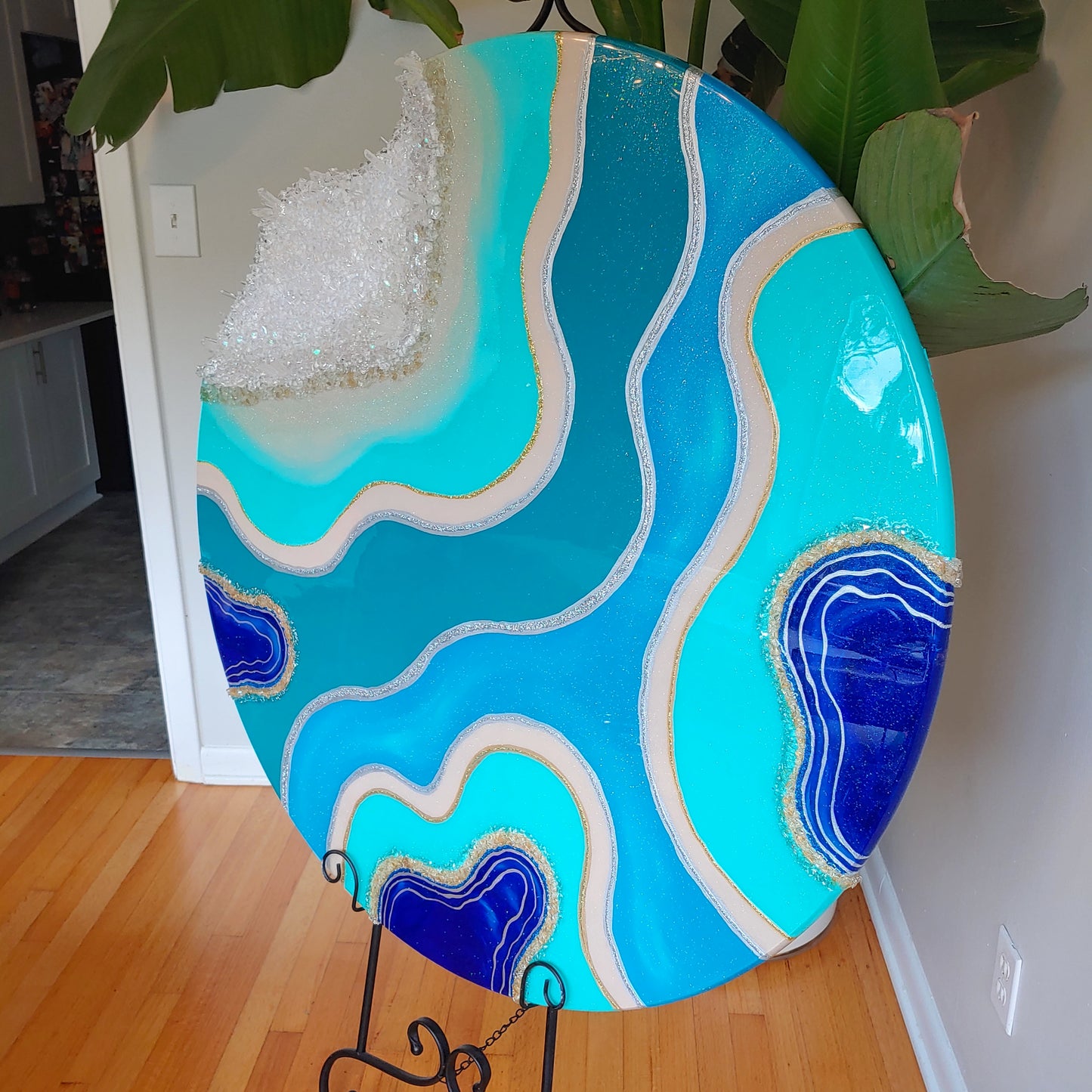 Blue wave cut out geode art