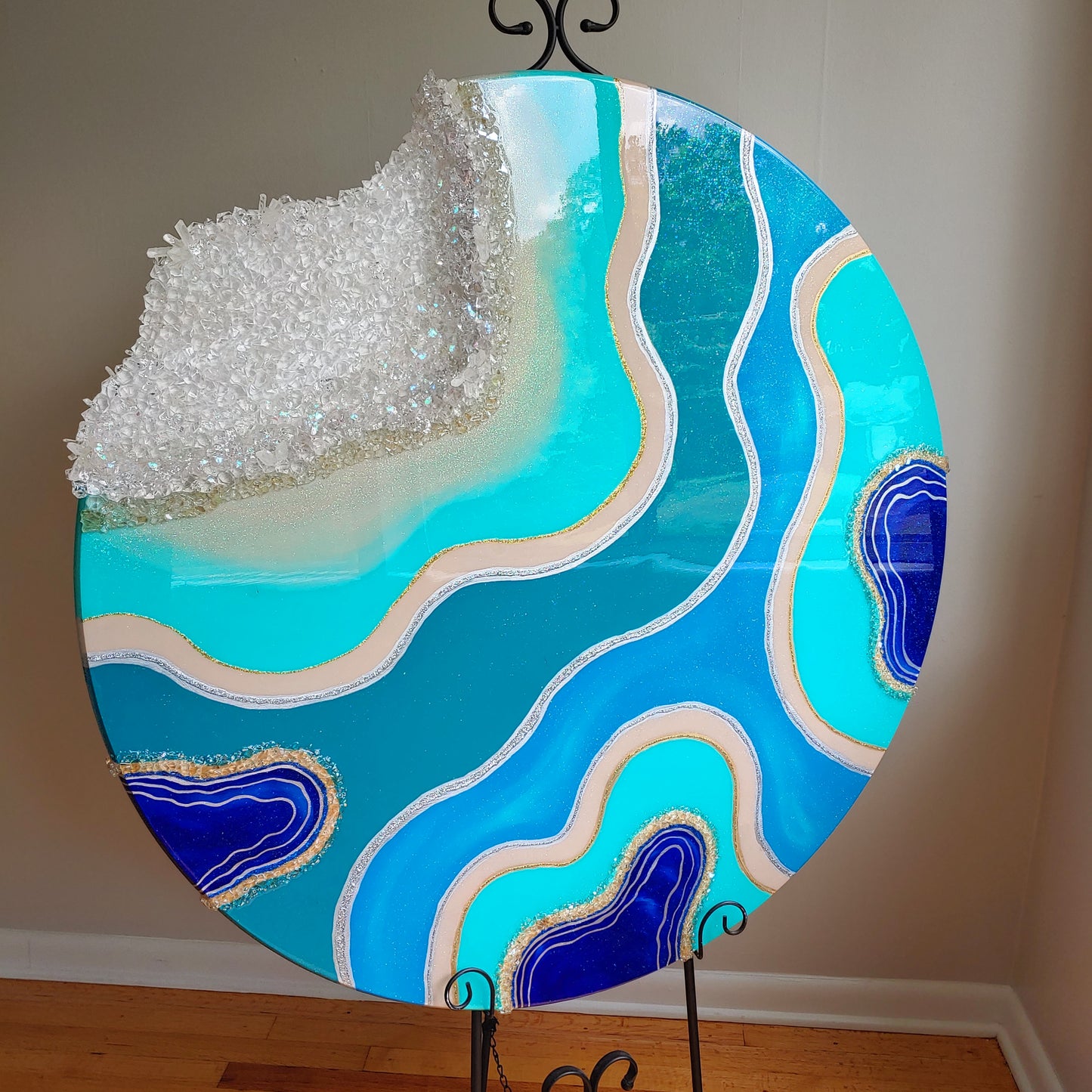 Blue wave cut out geode art