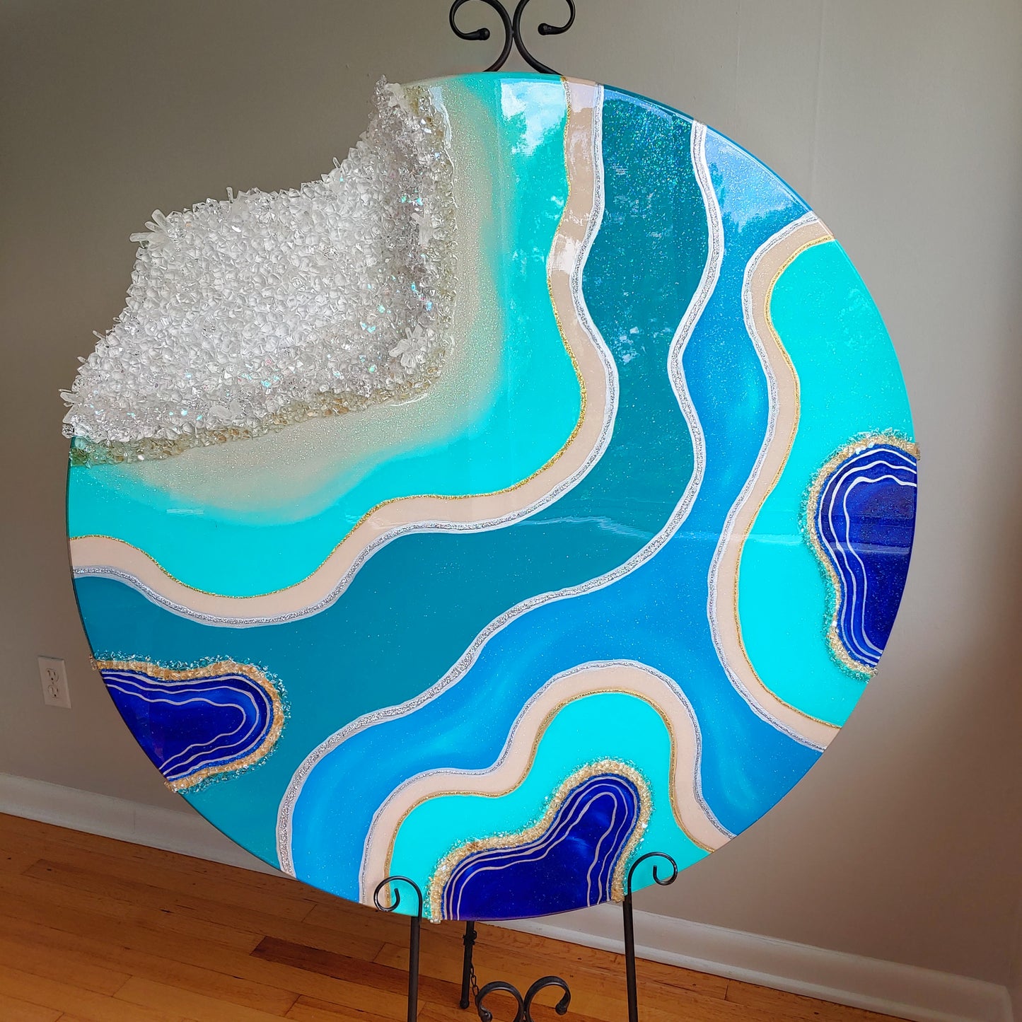 Blue wave cut out geode art