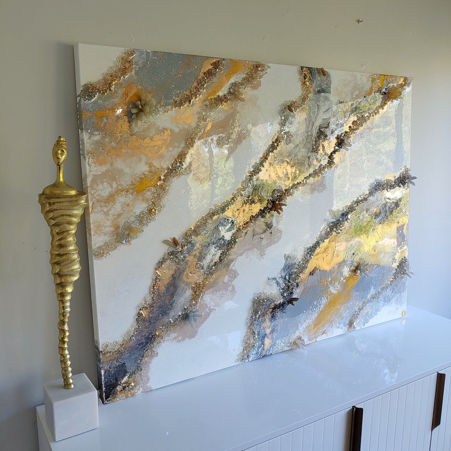 Cream, gold, black, silver and gold original work