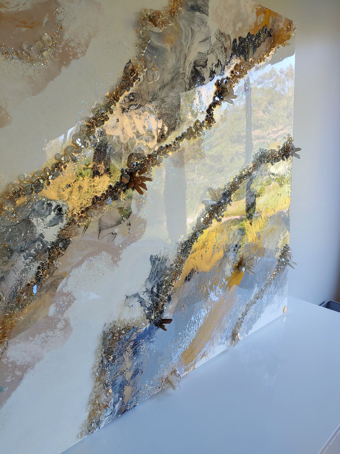 Cream, gold, black, silver and gold original work