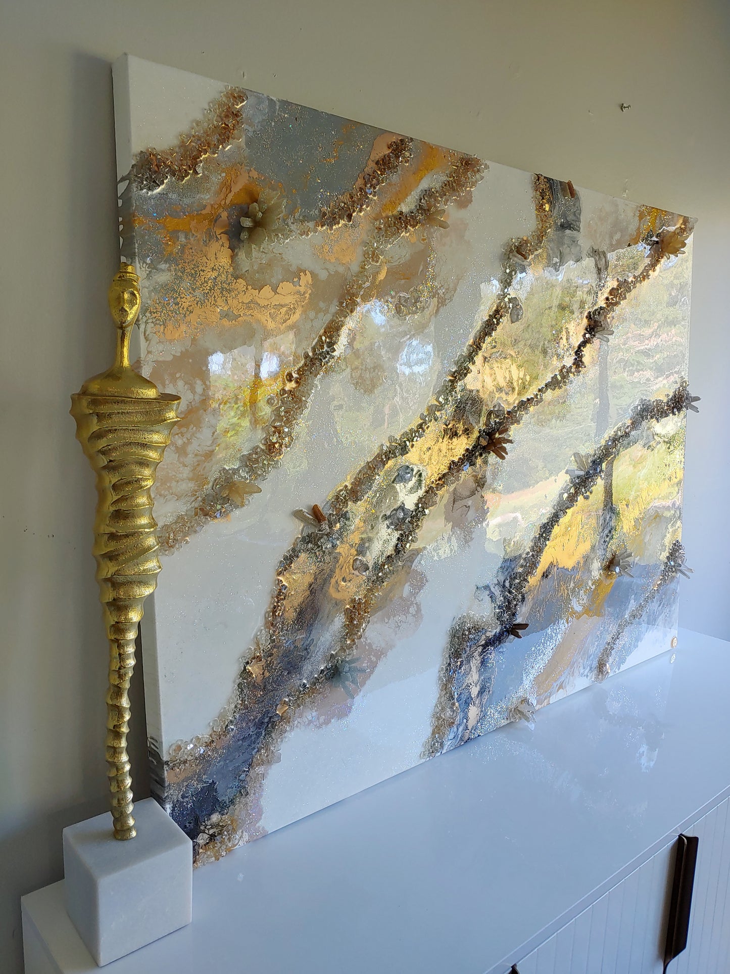 Cream, gold, black, silver and gold original work