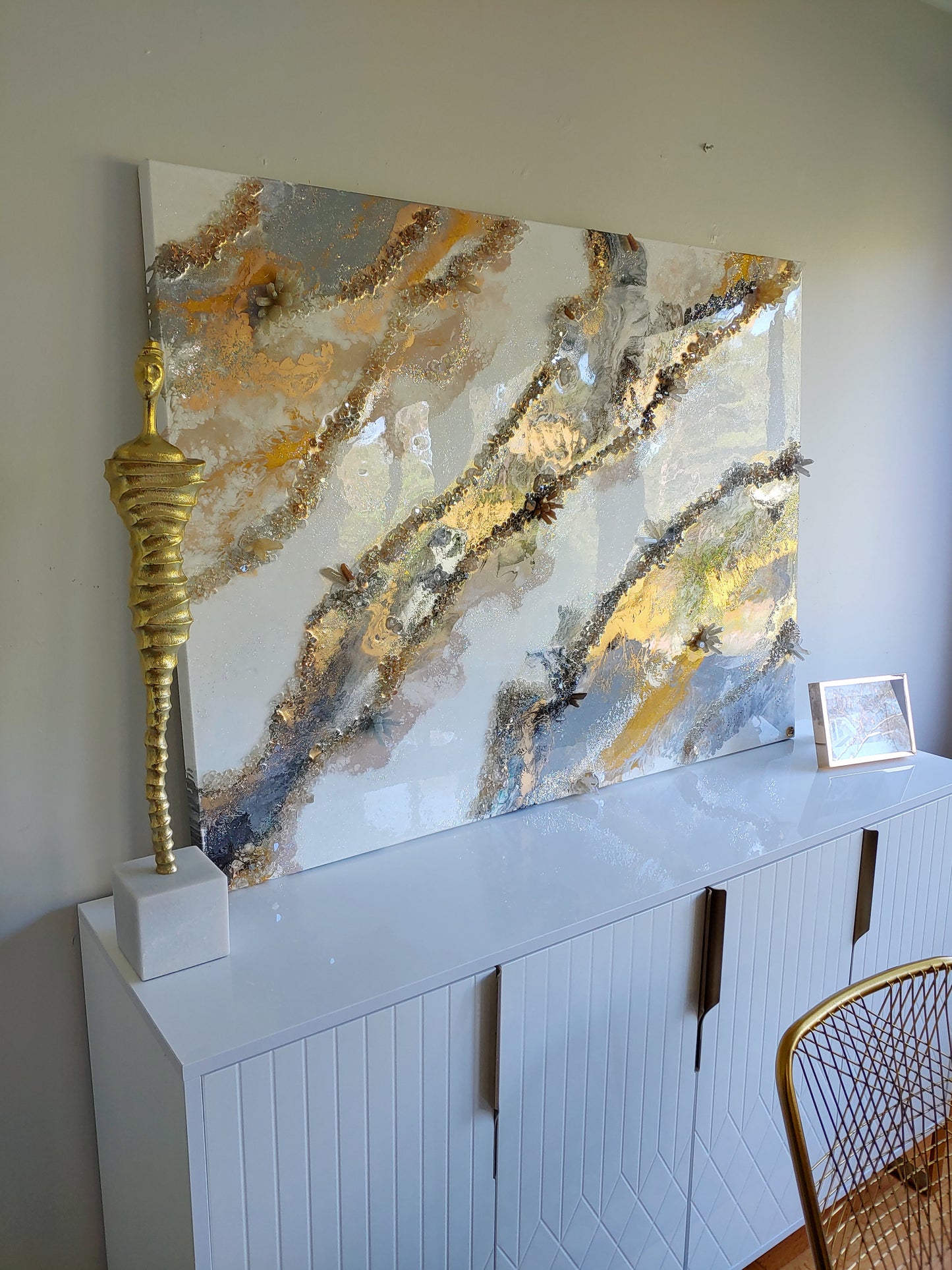 Cream, gold, black, silver and gold original work
