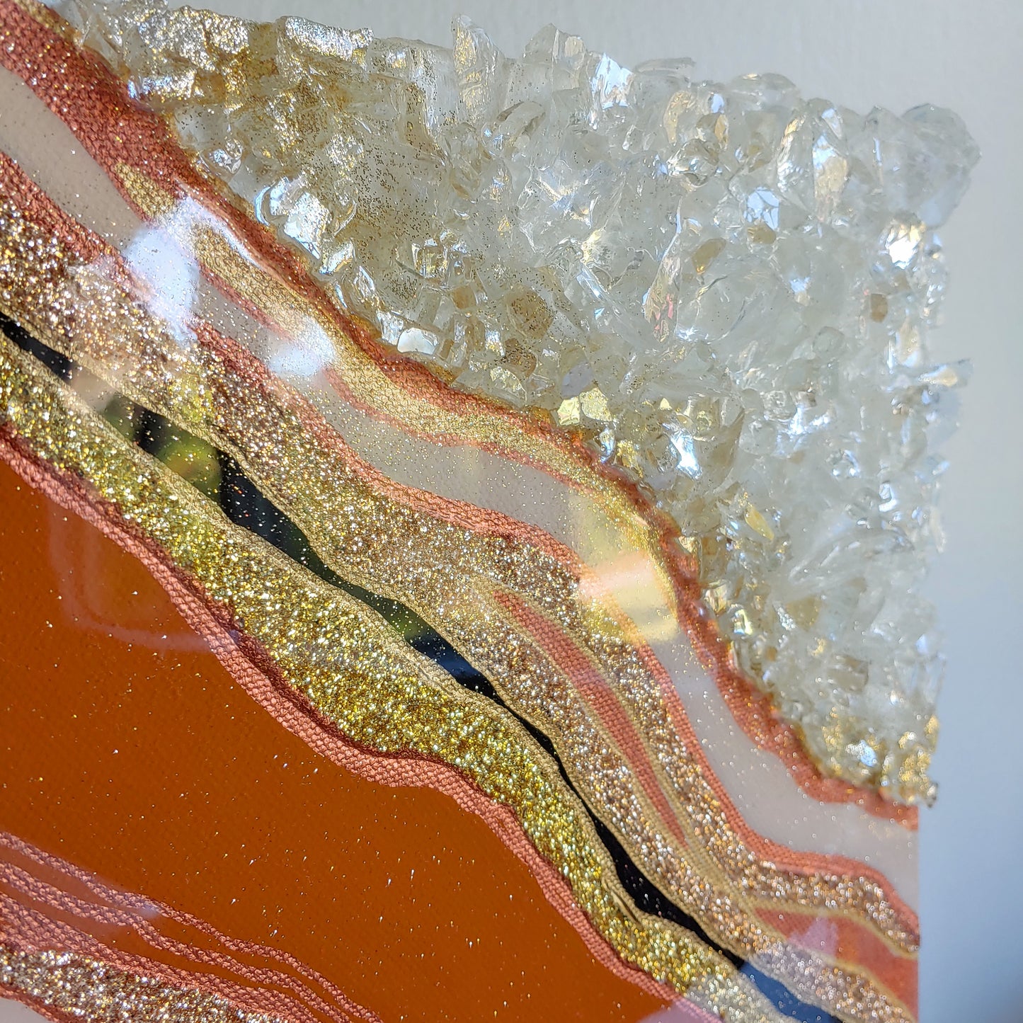 Caramel brown geode resin and glass diptych