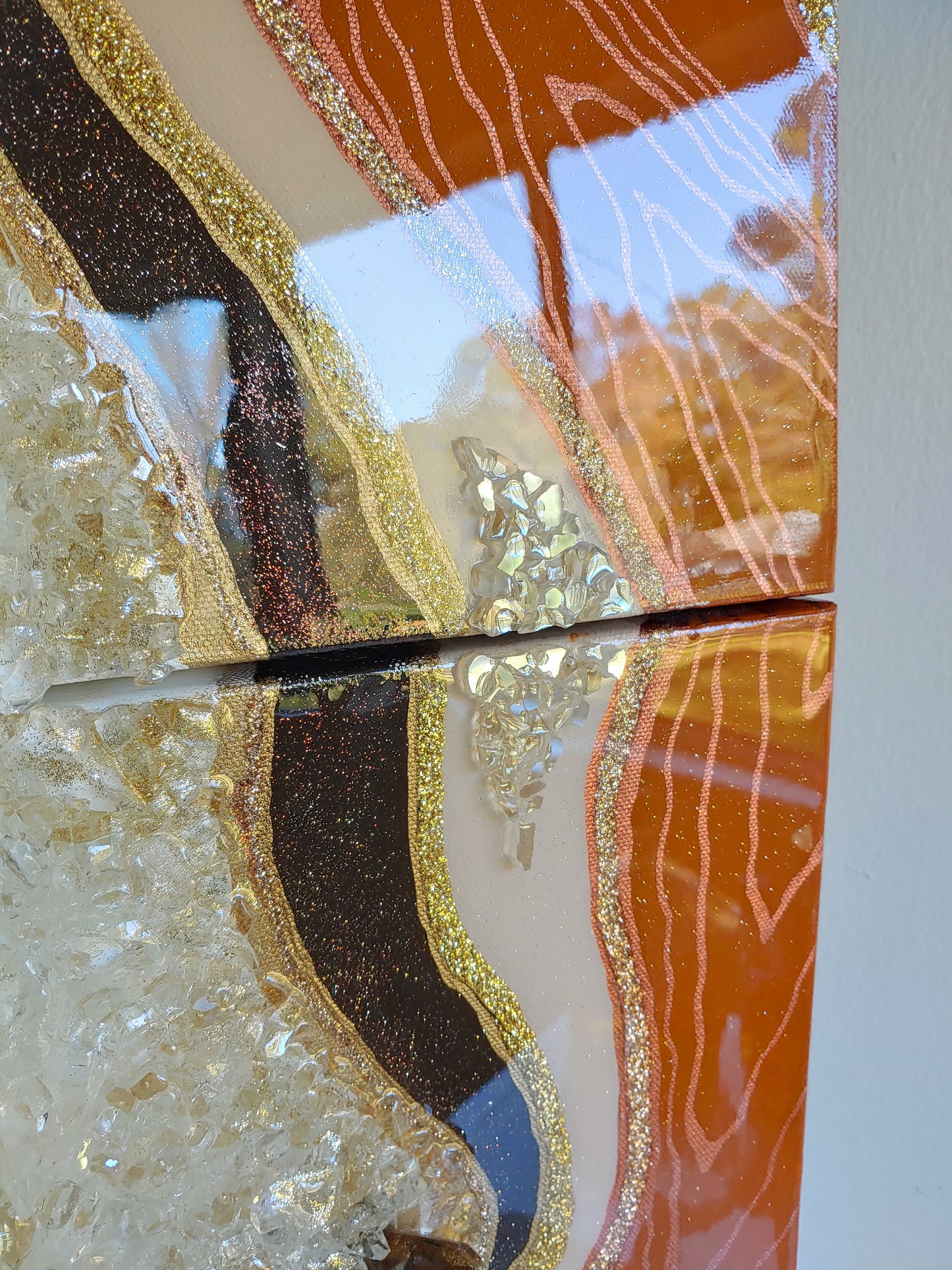 Caramel brown geode resin and glass diptych