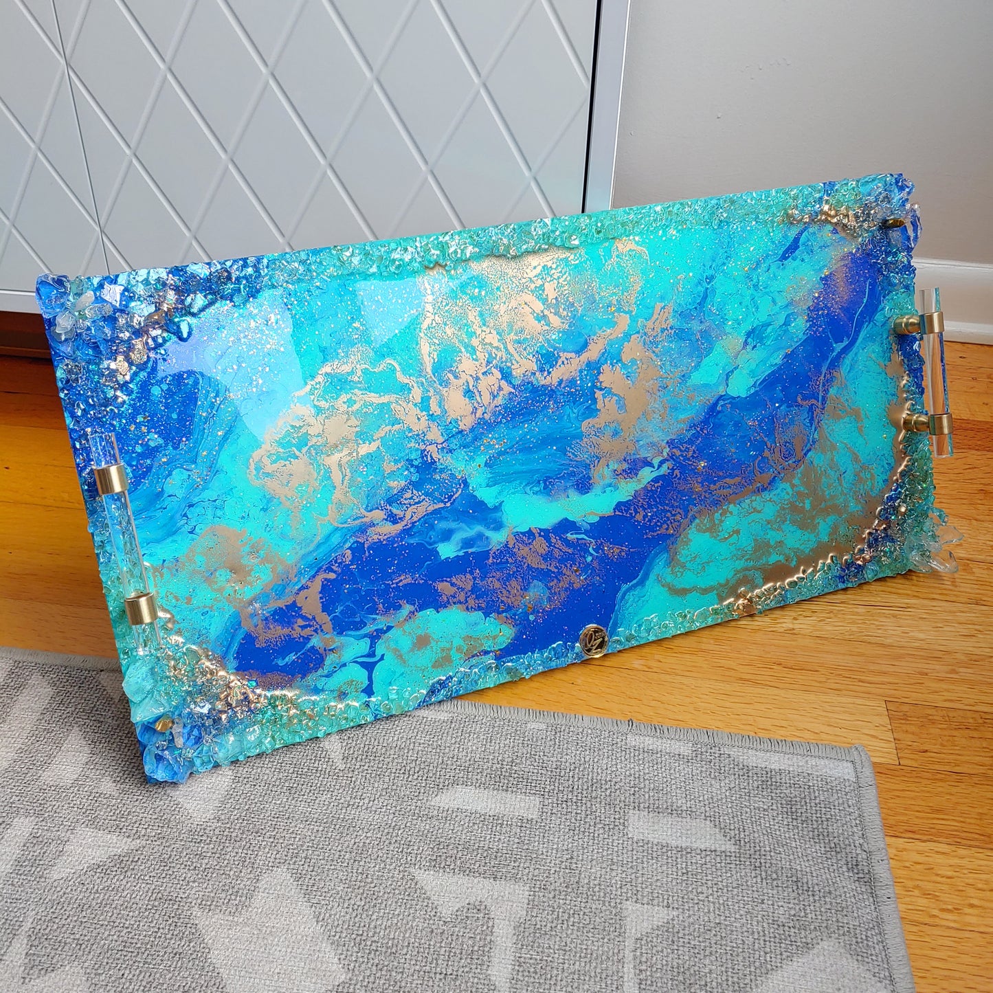 QZ Ocean Blue luxury tray with turquoise, royal blue and gold