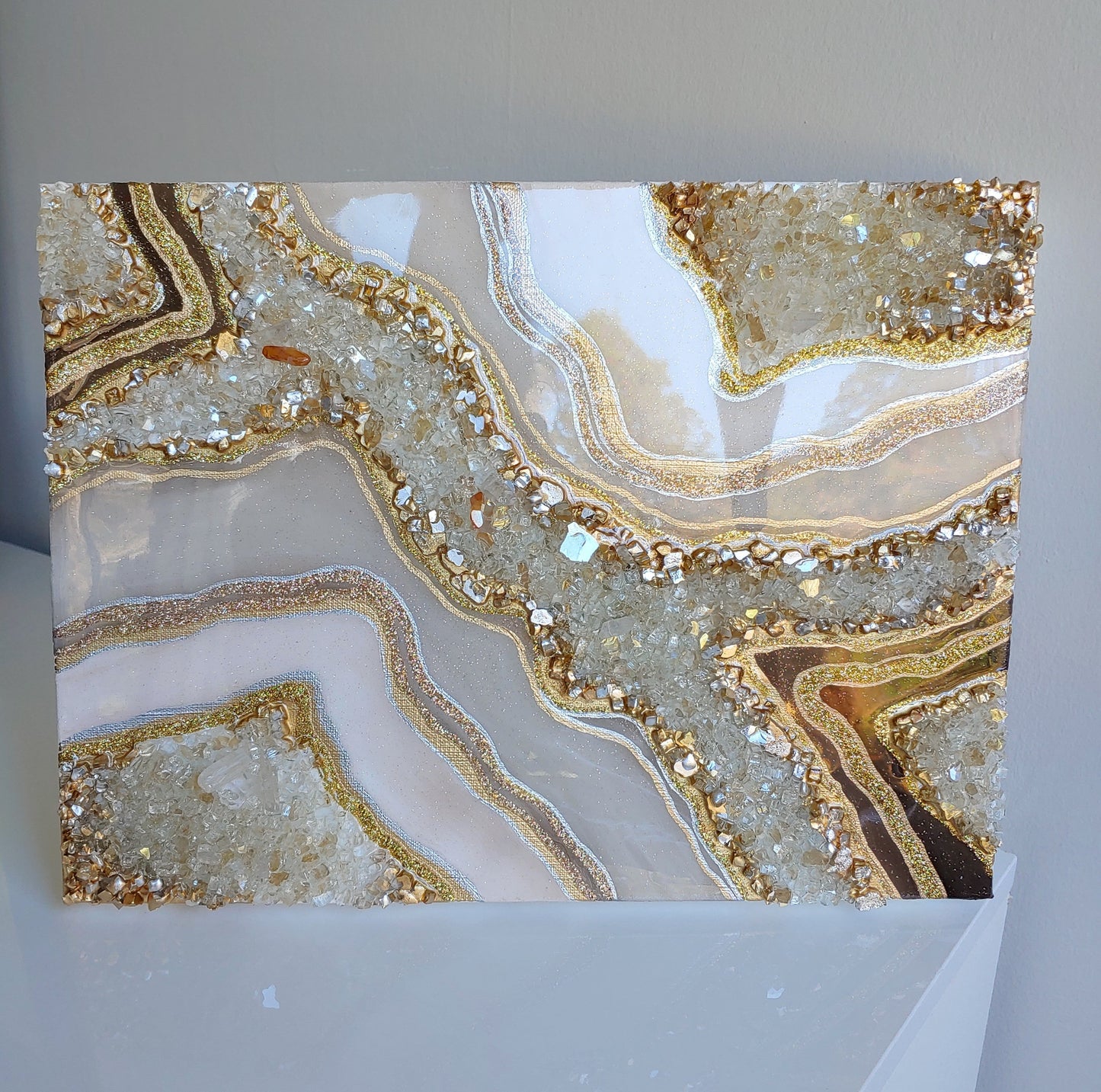 Golden Cream Sparkling Geode Original Art