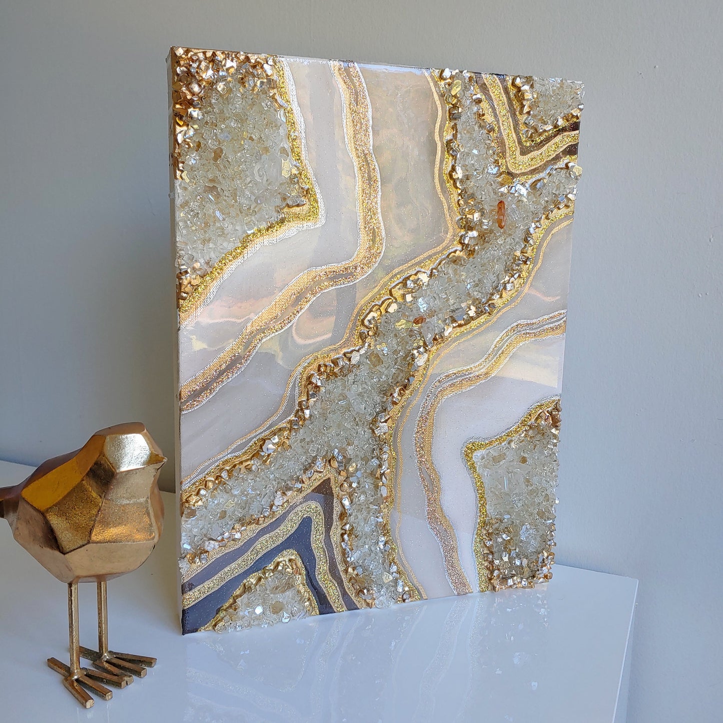 Golden Cream Sparkling Geode Original Art