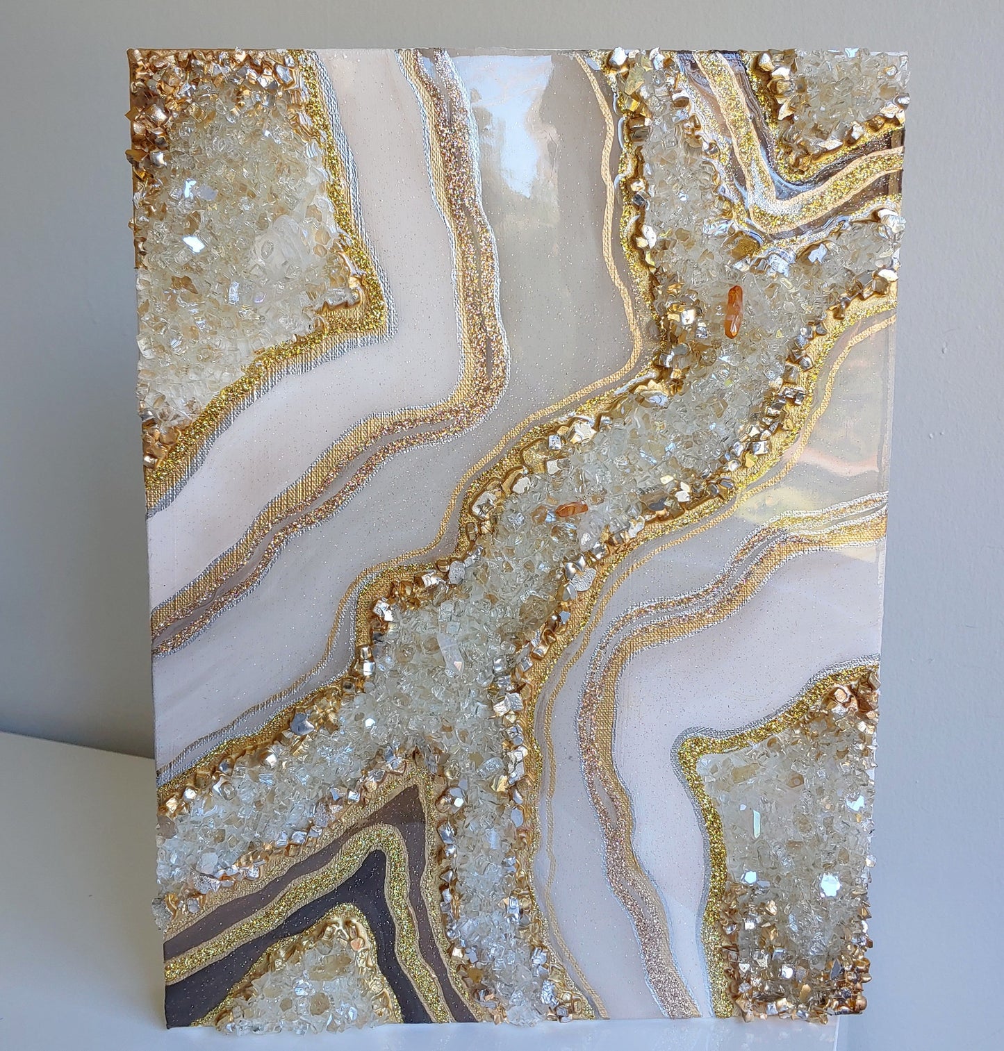 Golden Cream Sparkling Geode Original Art