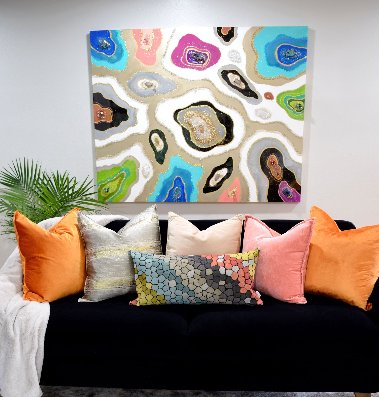 Multicolored geode style resin and acrylic artwork-Kaleidoscope 48x60