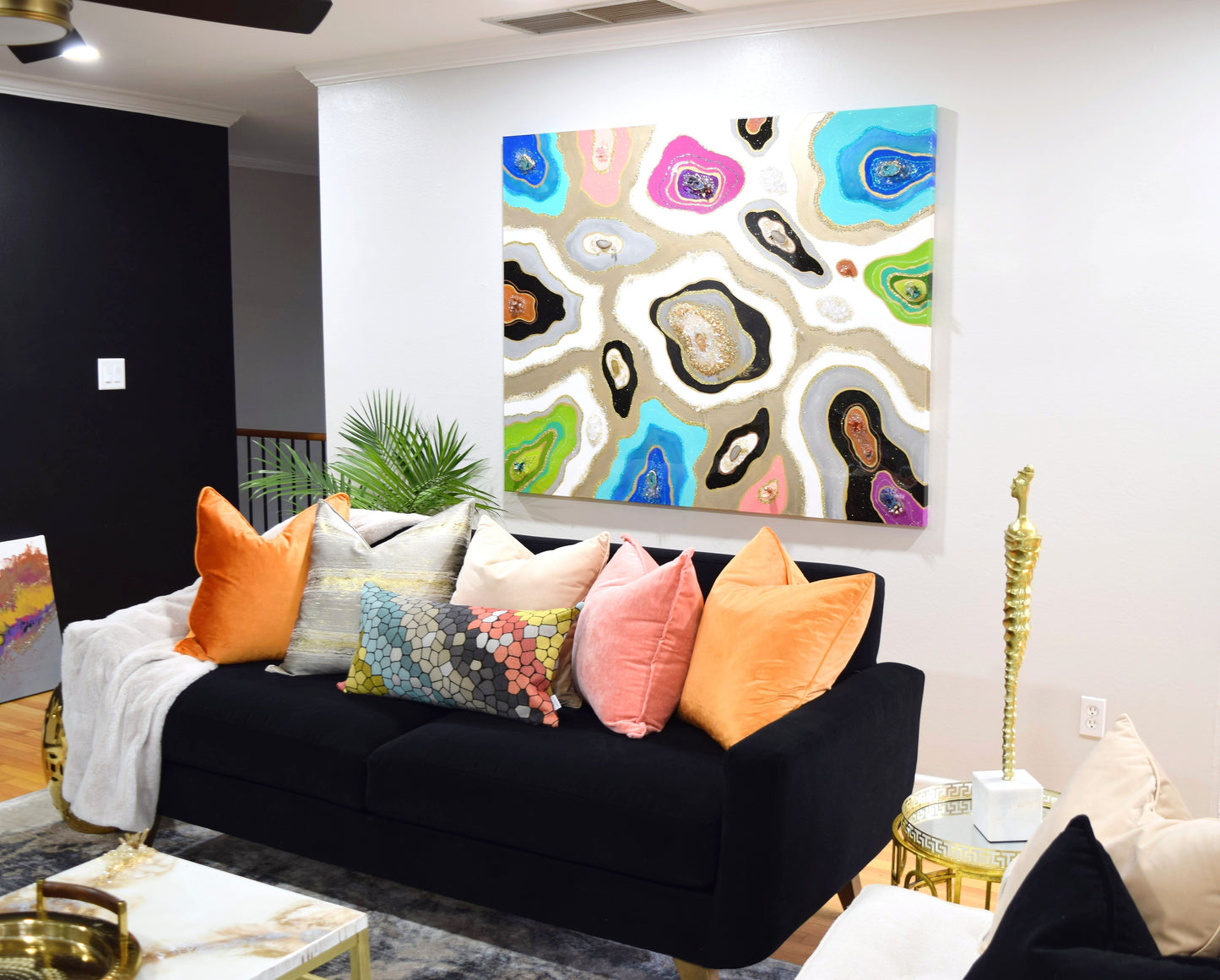 Multicolored geode style resin and acrylic artwork-Kaleidoscope 48x60