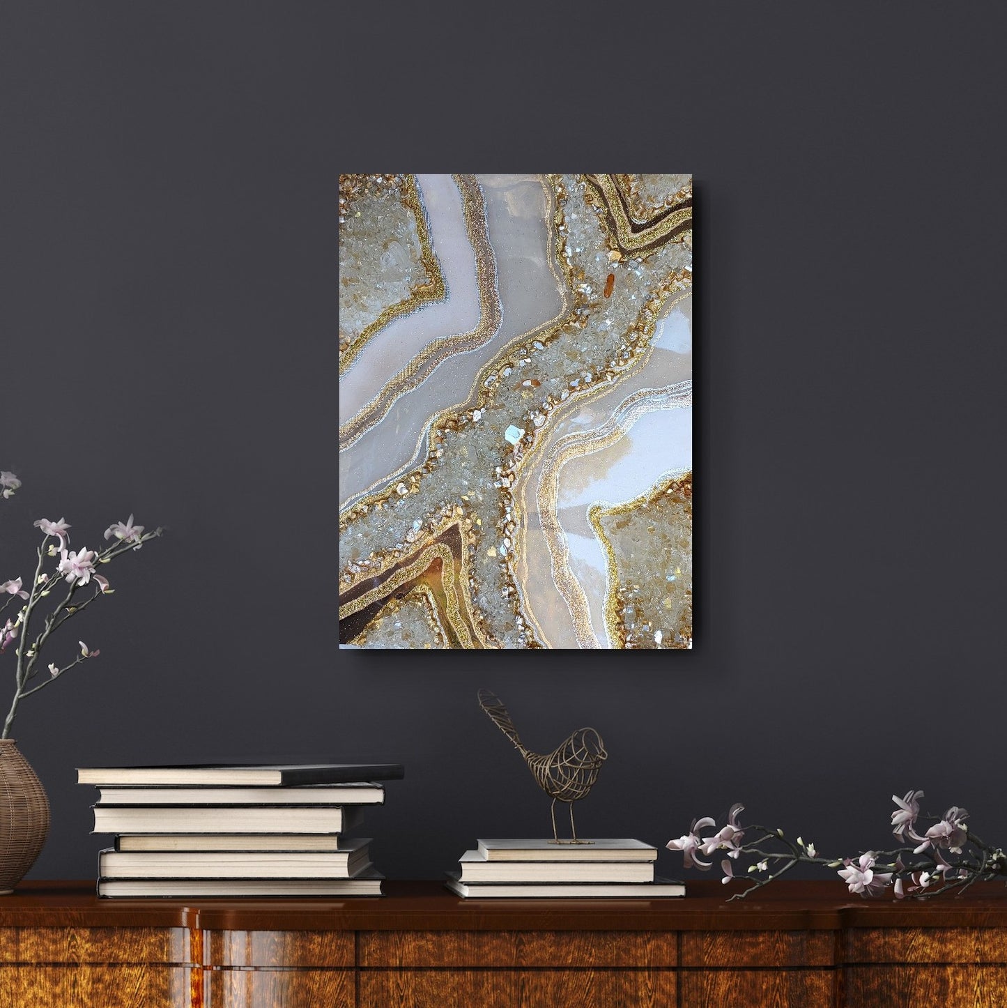 Golden Cream Sparkling Geode Original Art