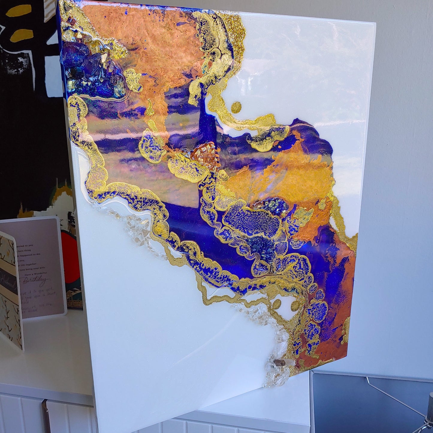 Blue & Bronze with resin and glass