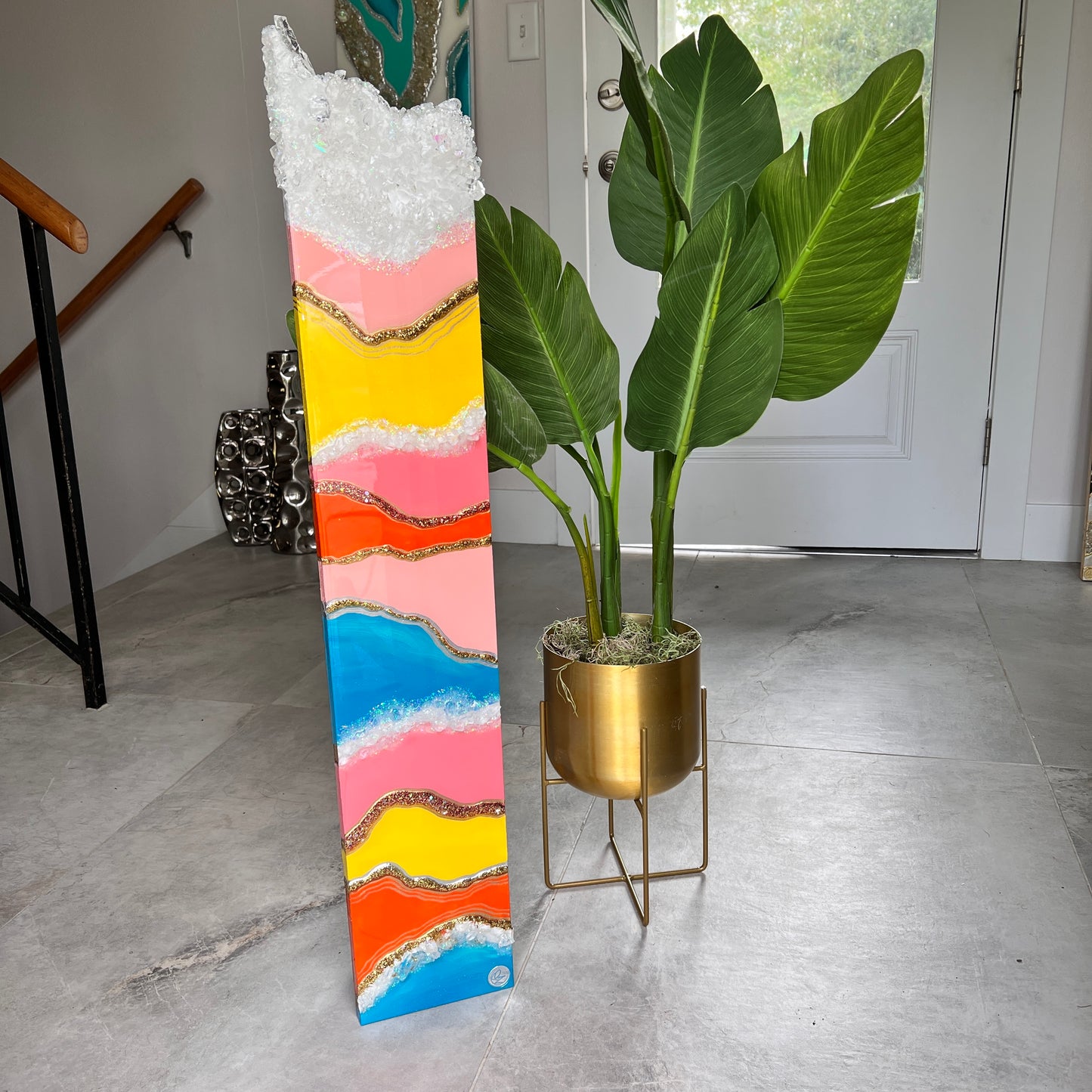 NEW! Colorful layered Resin and Glass Artwork