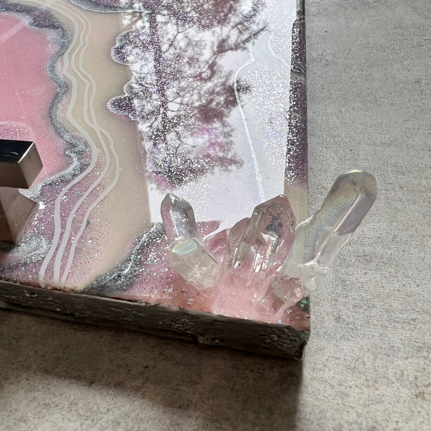 Creamy Pink & Silver Luxury Resin Tray with Handles