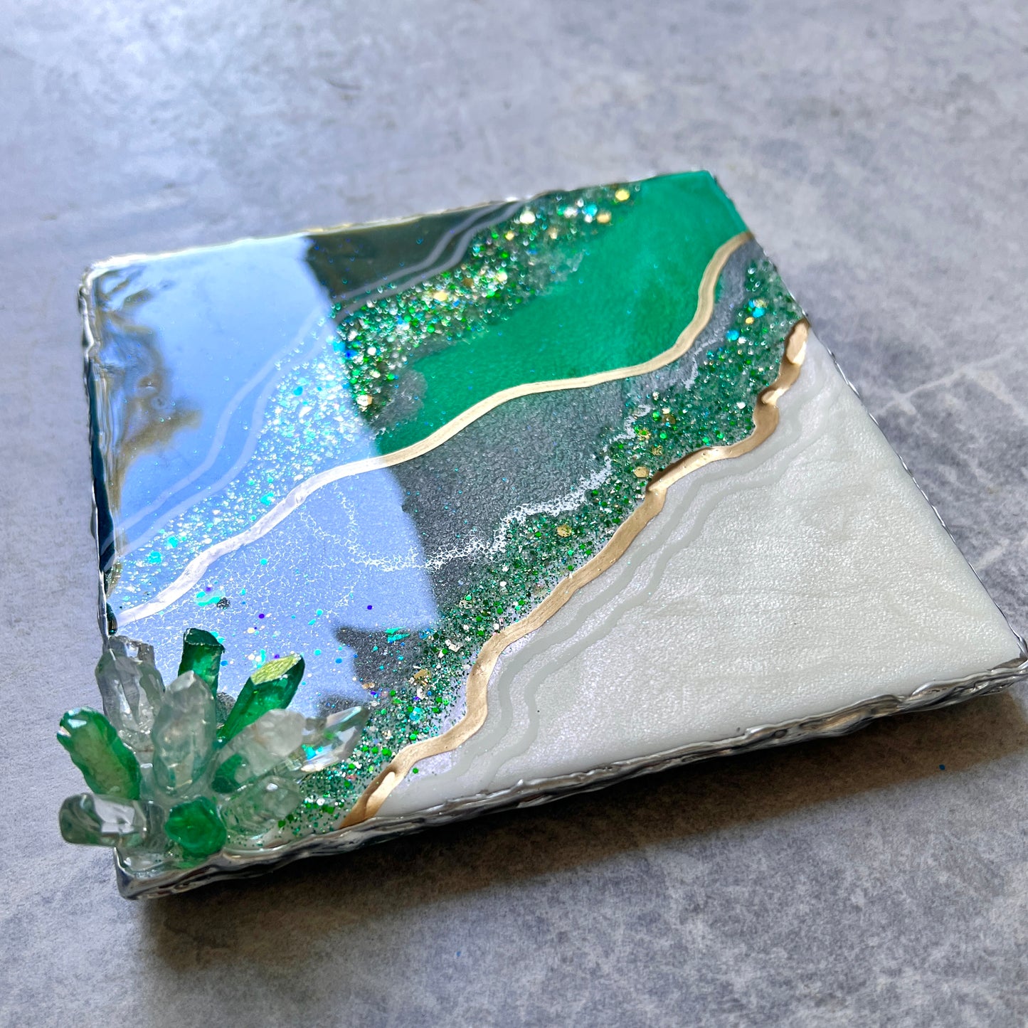 Mini Tray in Emerald and White