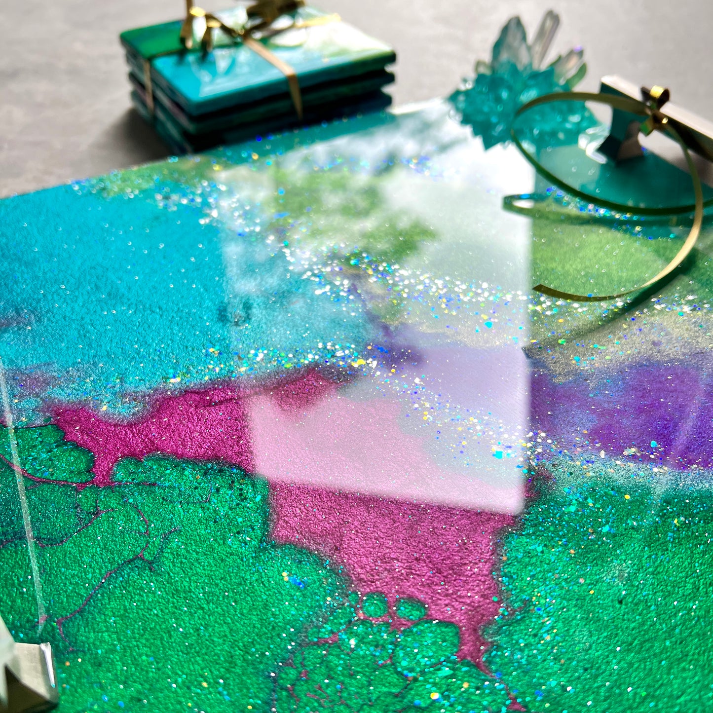 Colorful Luxury Tray and 4 pc Coaster Set