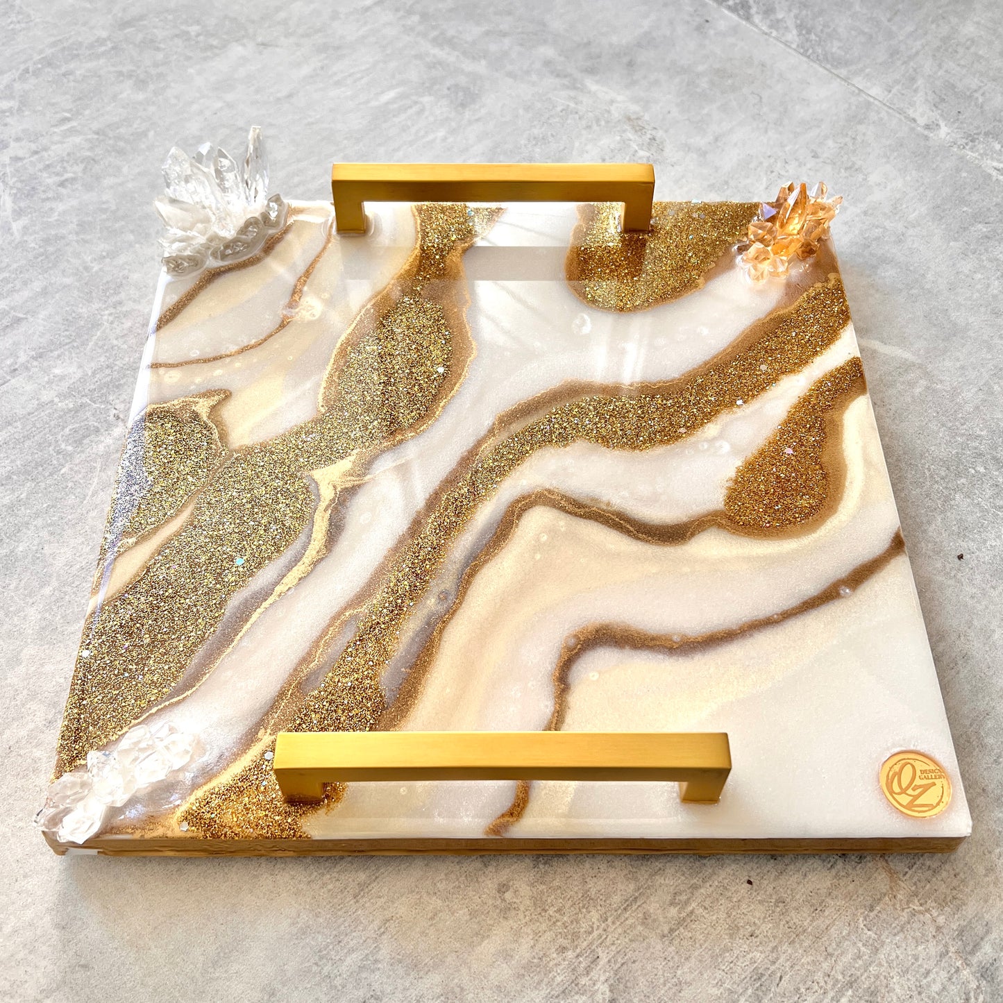White & Gold Luxury Resin Tray with Handles